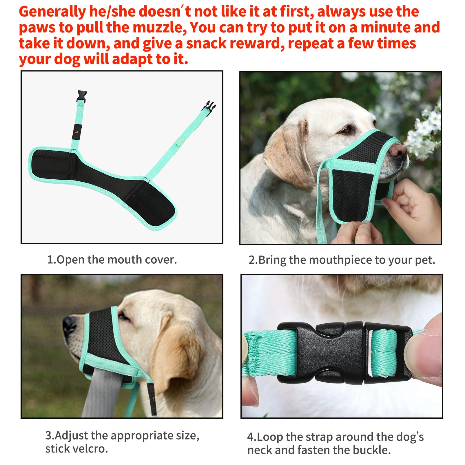 Heele Dog Muzzle,Soft Nylon Muzzle Anti Biting Barking Chewing,Air Mesh Breathable Drinkable Adjustable Loop Pets Muzzle For Small Medium Large Dogs New Green Xxl