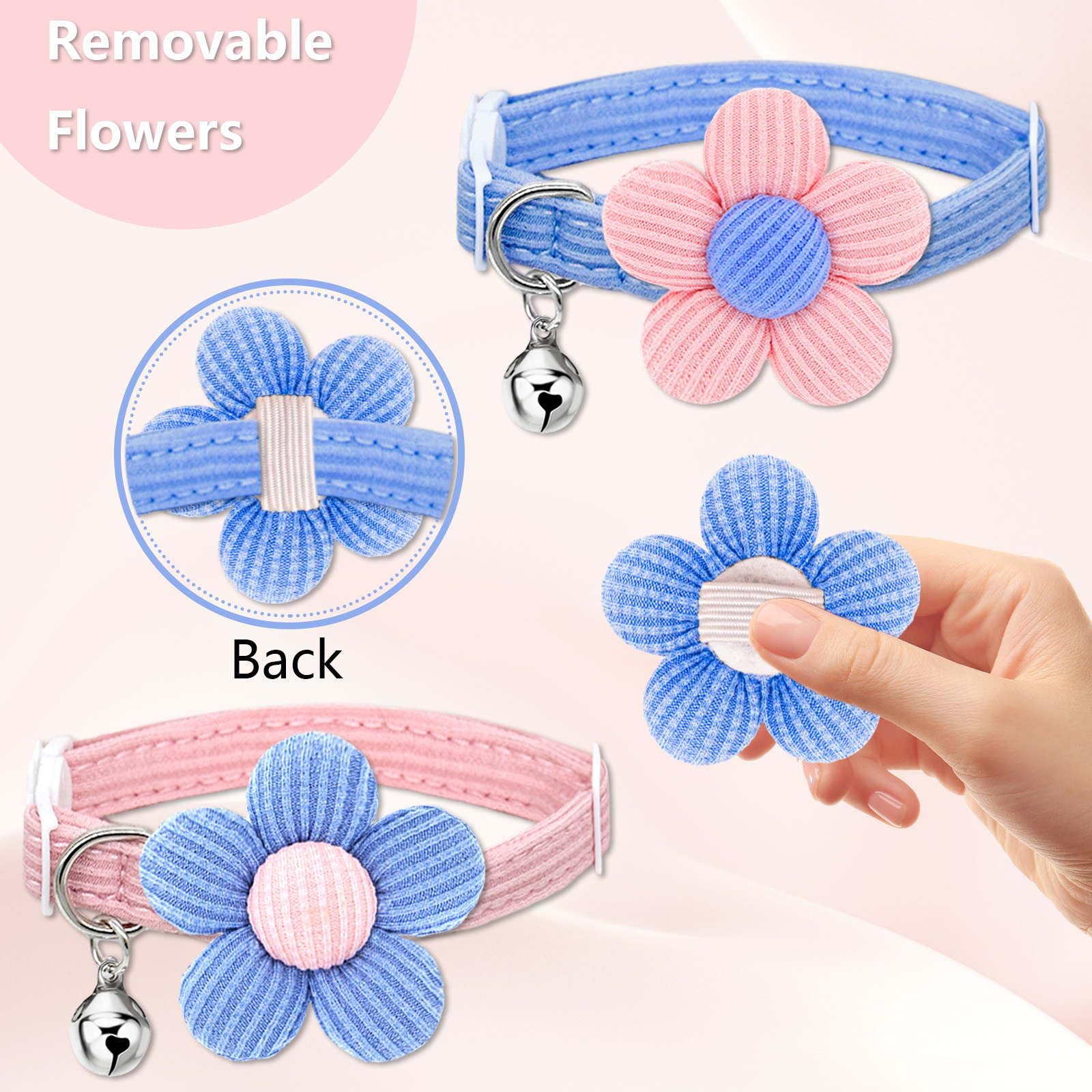 Cat Collar, Hanshilai Kitten Collar With Bells, Cute Cat Collar Breakaway For Girl Boy With Flower,Collar Para Gatos (2 Pack) (B