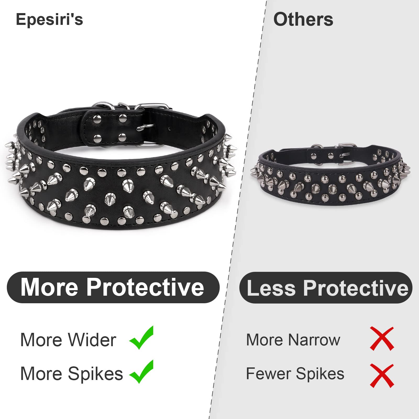 Epesiri Adjustable Wide Spiked Dog Collar, Mushroom Rivet Pu Leather Cat Dog Collars, Durable Spike Studded Pet Collar For Small Medium Large Breed, Pitbull Mastiff Bulldog Pugs Husky Rottweiler Black