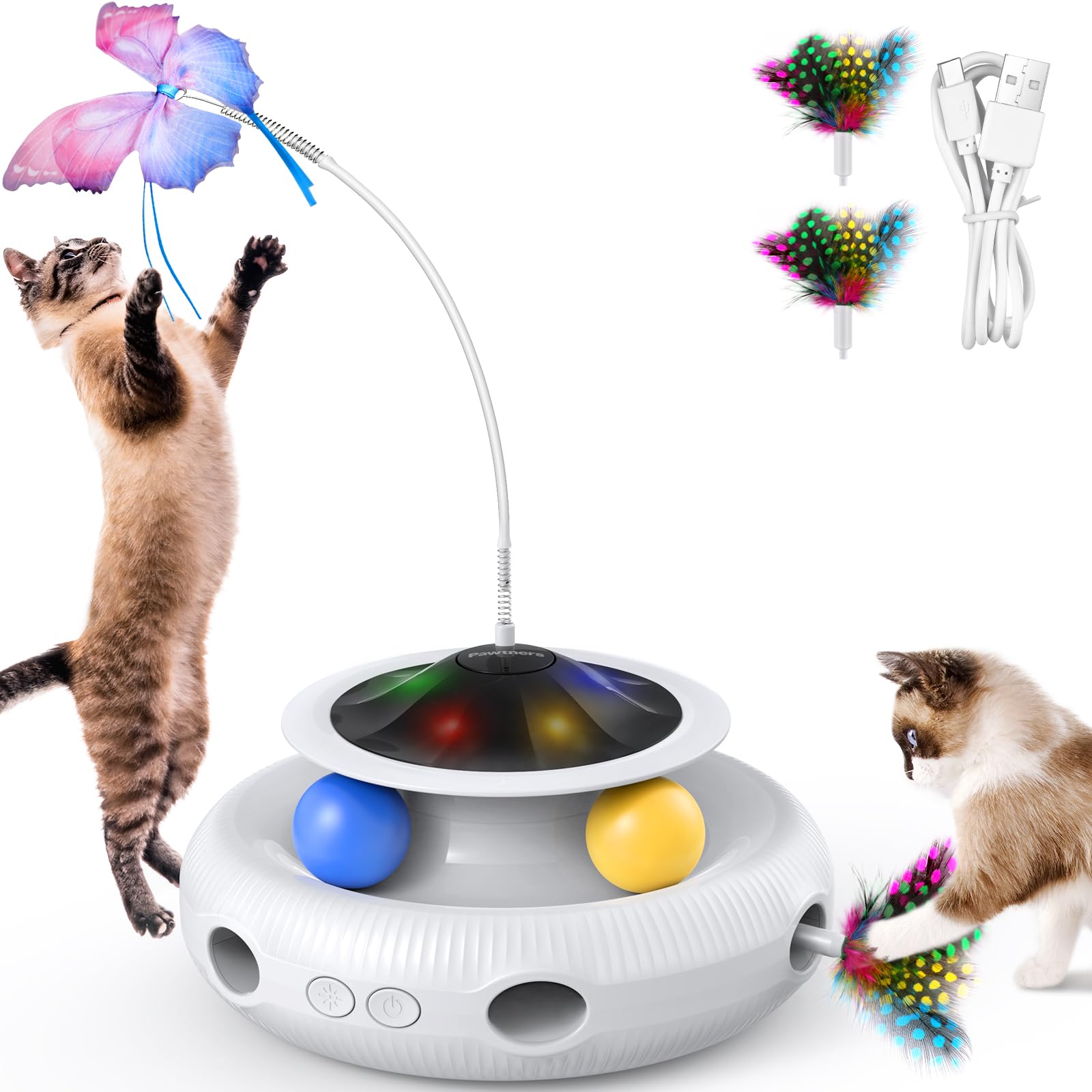 Interactive Cat Toys: 3 In 1 Automatic Cat Toy For Indoor Cats, Electric Kitten Toy With Usb Rechargeable, Self Play Kitty Toys 