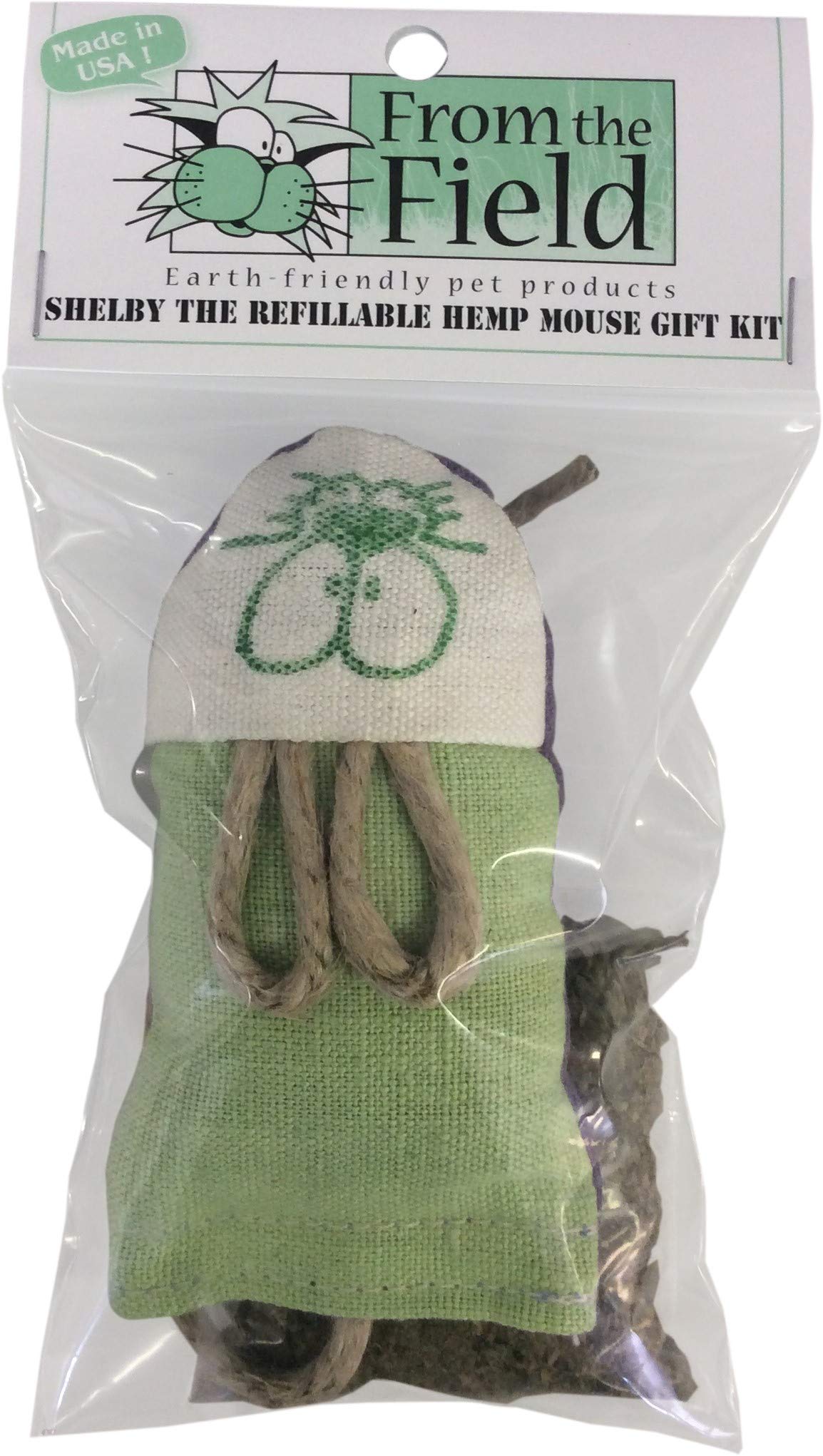 From The Field | Shelby Refillable Hemp Mouse Catnip Toy Gift Kit | Eco-Friendly, Usa-Grown Organic Catnip | Durable Natural Hemp Fabric | Includes Leaf & Flower Refill | Safe Sustainable Cat Toy