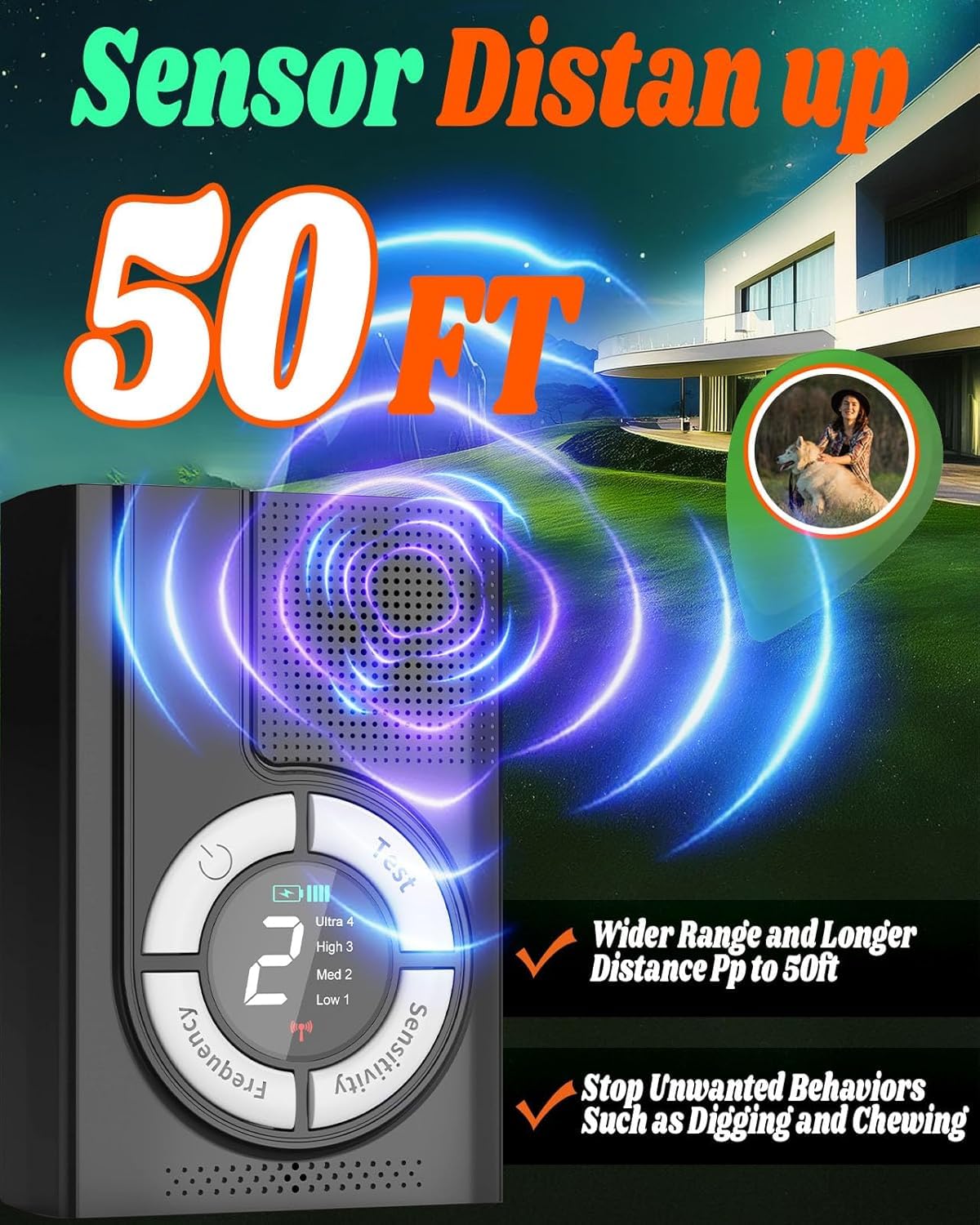 Anti Barking Device, 1500 mAh Rechargeable Ultrasonic Dog Barking Deterrent Devices Safe for Dogs, 2-in-1 Dog Barking Control De