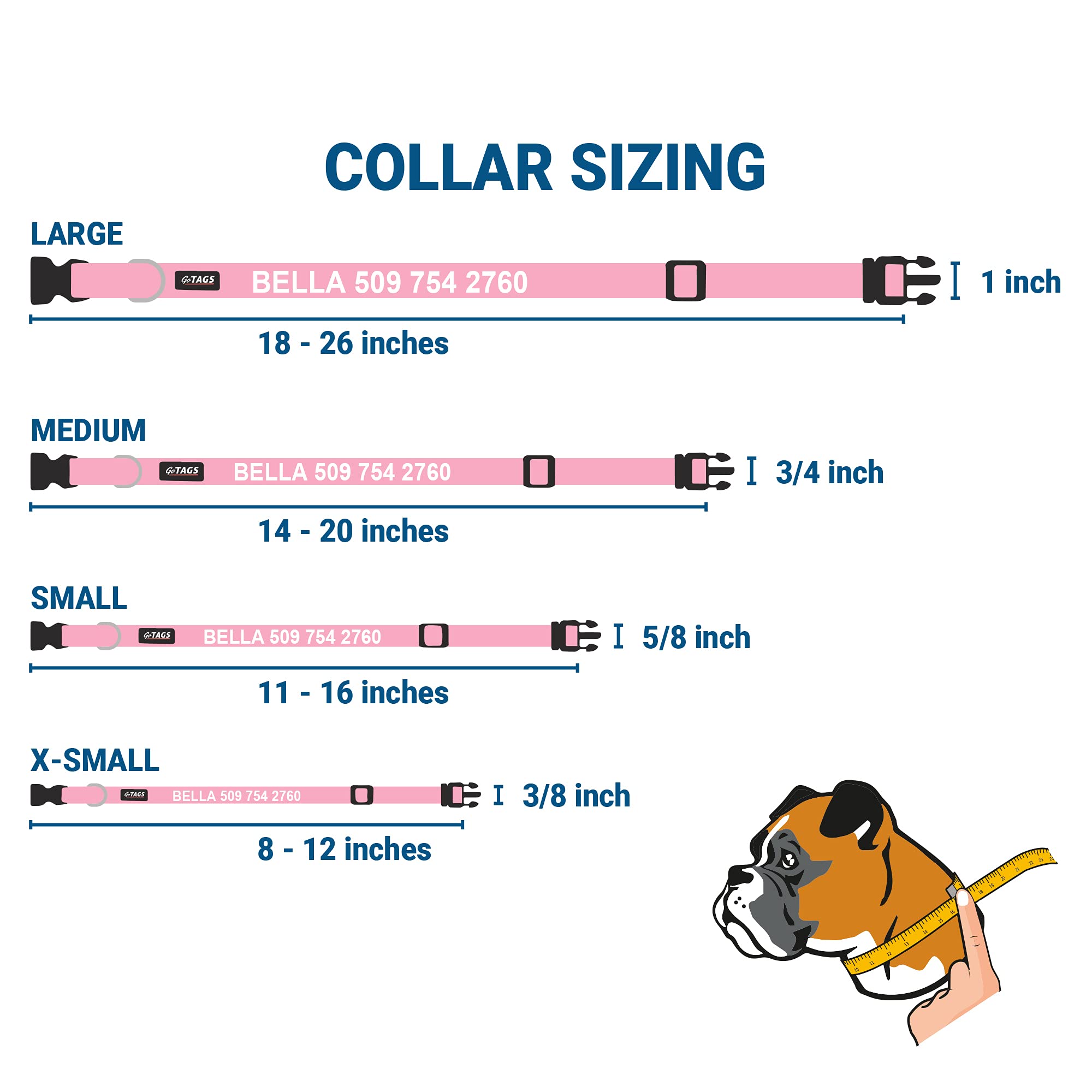 Gotags Personalized Dog Collar With Nameplate, Adjustable Dog Collar With Custom Engraved Slide On Pet Id Tag In Stainless Steel