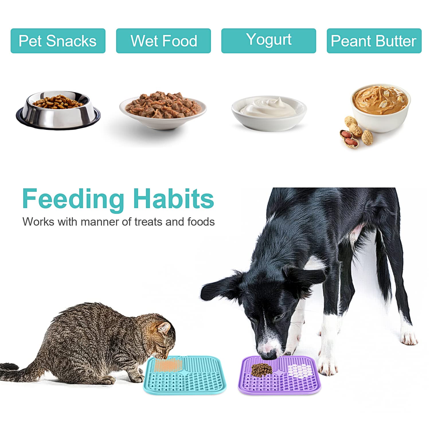 LUKITO 3PCS Licking Mat for Dogs & Cats with Suction Cups, Dog Peanut Butter Lick Pads for Anxiety Relief & Boredom Reducer, Slo