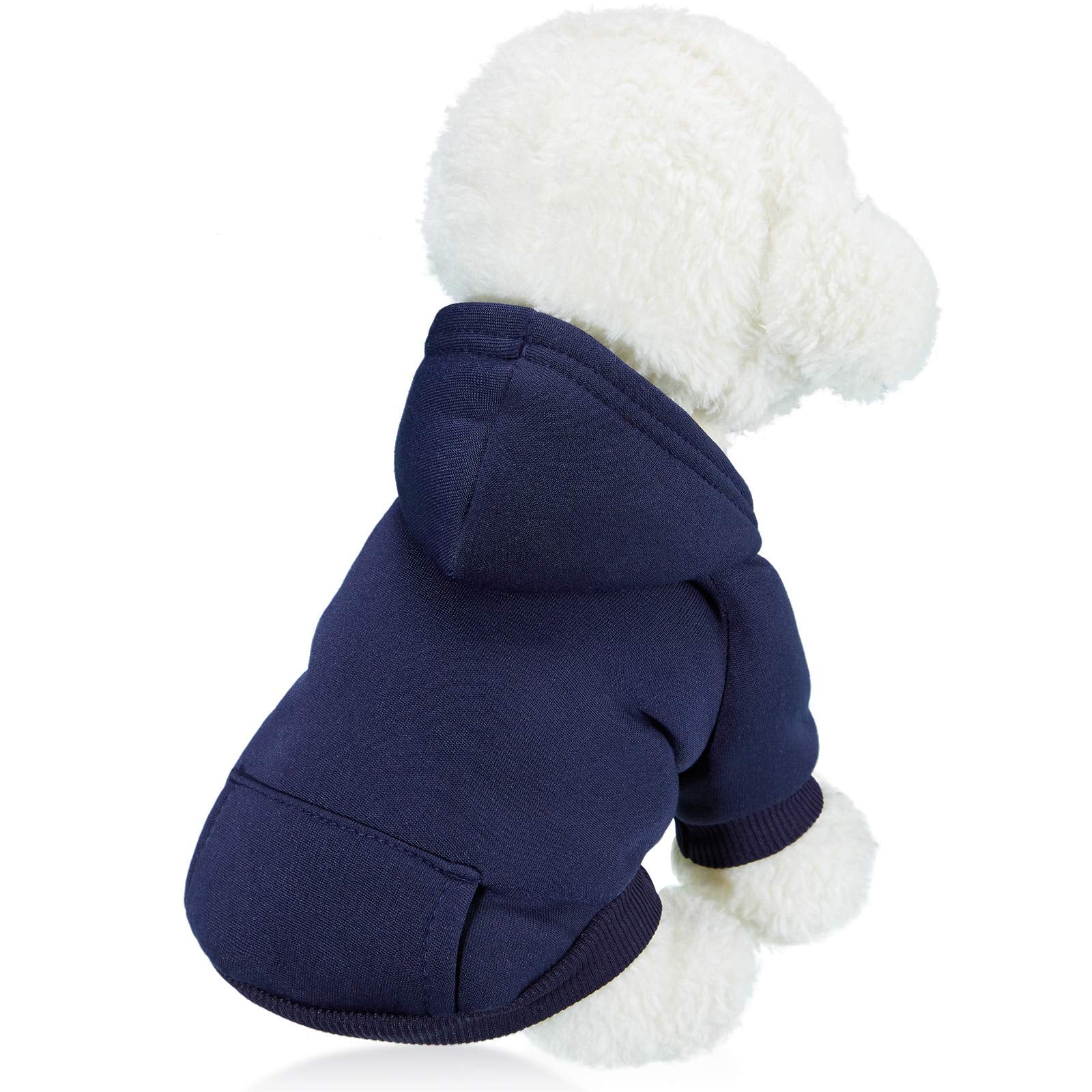 2 Pieces Winter Dog Hoodie Warm Small Dog Sweatshirts with Pocket Cotton Coat for Chihuahua Clothes Puppy Costume(M,Dark Blue, W