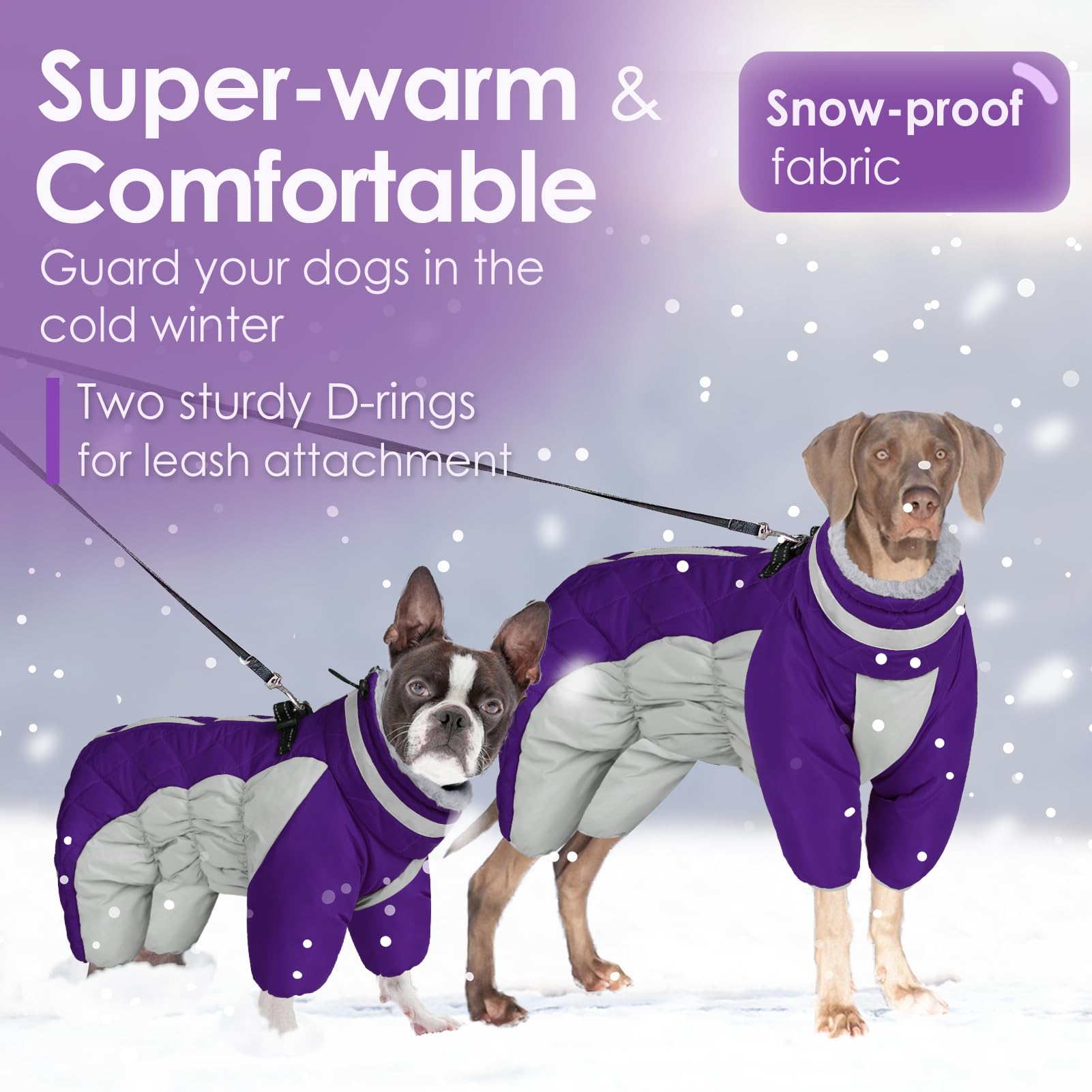 AOFITEE Dog Puffer Jacket - Windproof Dog Coat with Built-in Harness, Reflective Fleece Coat for Small to Large Dogs