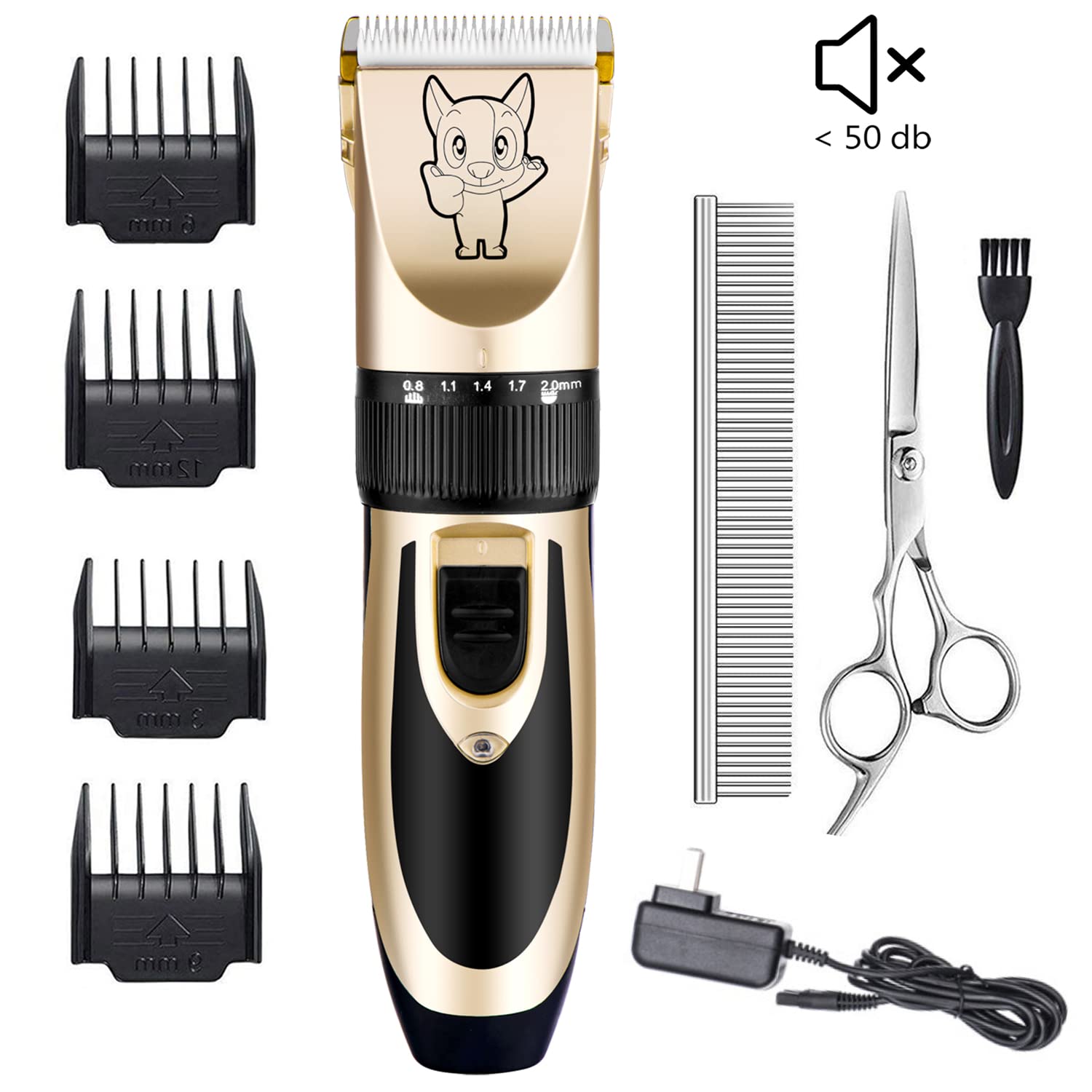 Dog Grooming Kit Clippers, Low Noise, Electric Quiet, Rechargeable, Cordless, Pet Hair Thick Coats Clippers Trimmers Set, Suitable For Dogs, Cats, And Other Pets (Gold)