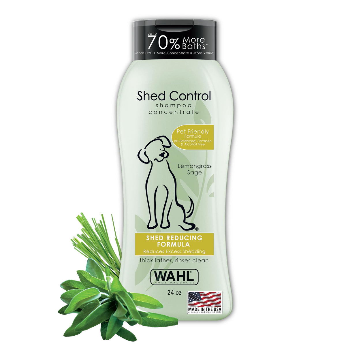 Wahl Usa Shed Control Pet Shampoo For Dog Shedding & Dander – Lemongrass, Sage, Oatmeal, & Aloe For Healthy Coats & Skin – 24 Oz - Model 820005A