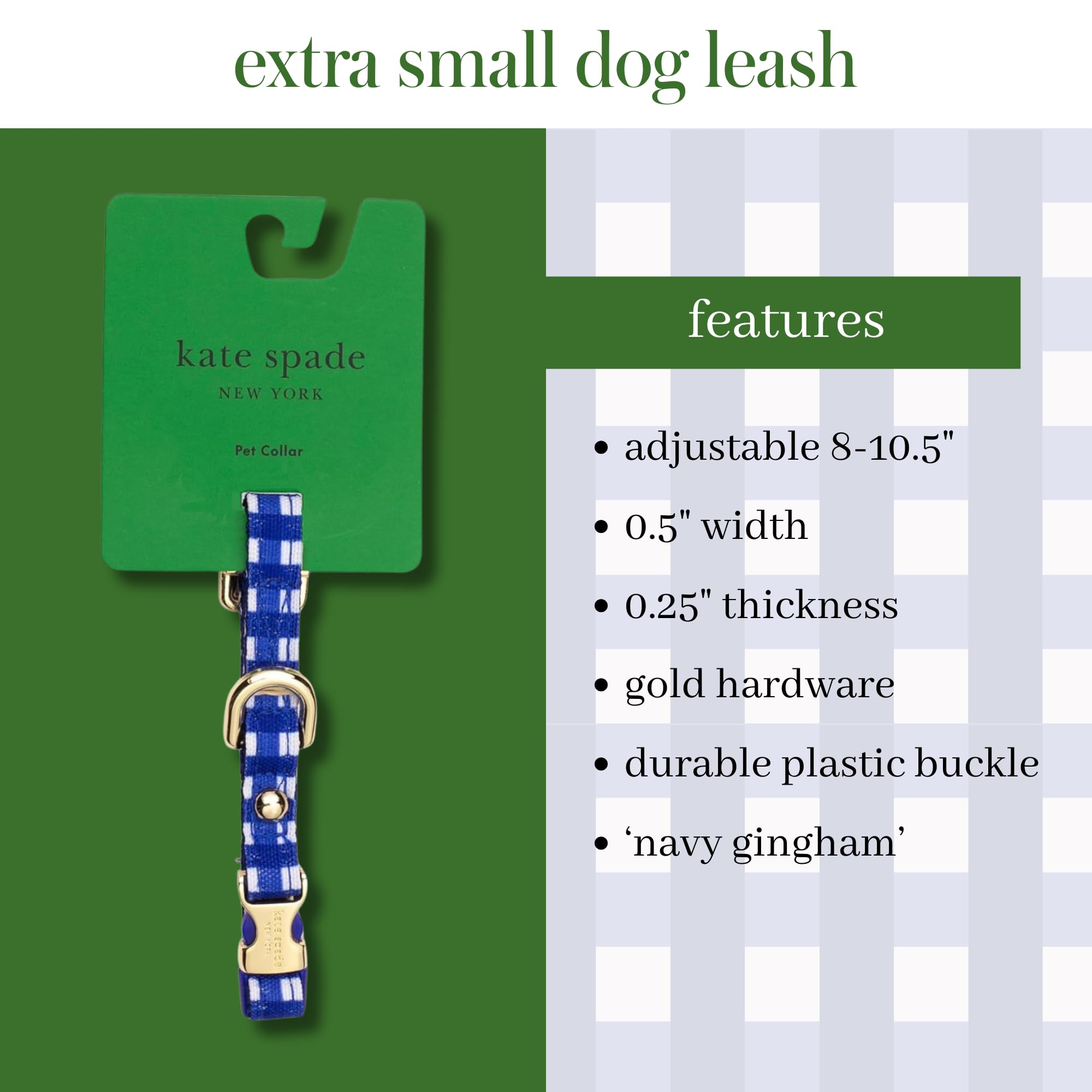 Kate Spade New York Cute Dog Collar With Gold Metal Buckle, 8'' To 10.5'' Adjustable Collar For Female Or Male Extra Small Dogs