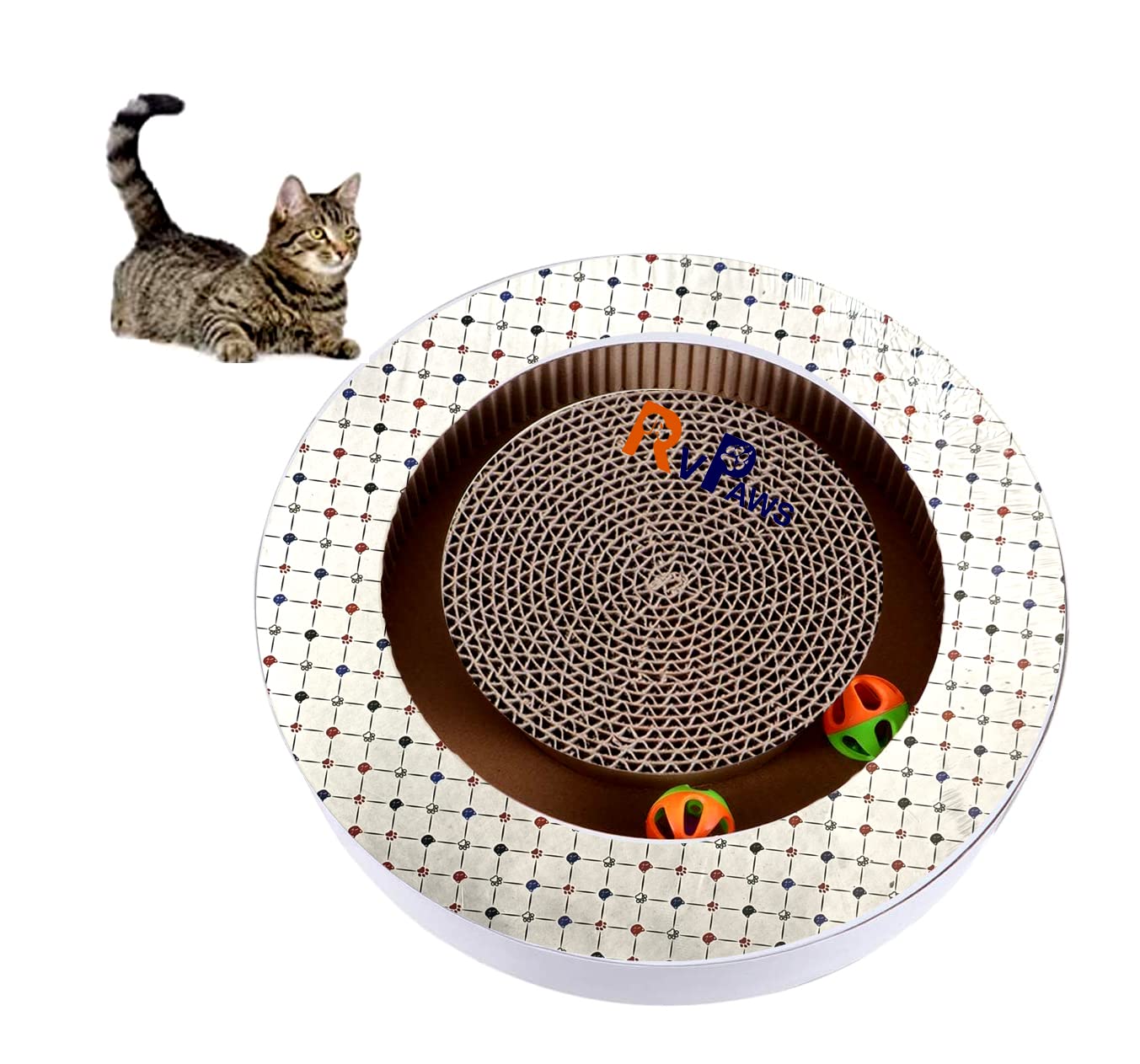 Woofy Cardboard Cat Toy Scratching Board For Cats Round Cat Scratcher For Indoor Cat Ball Scratcher Kitty Toys With Roller Balls