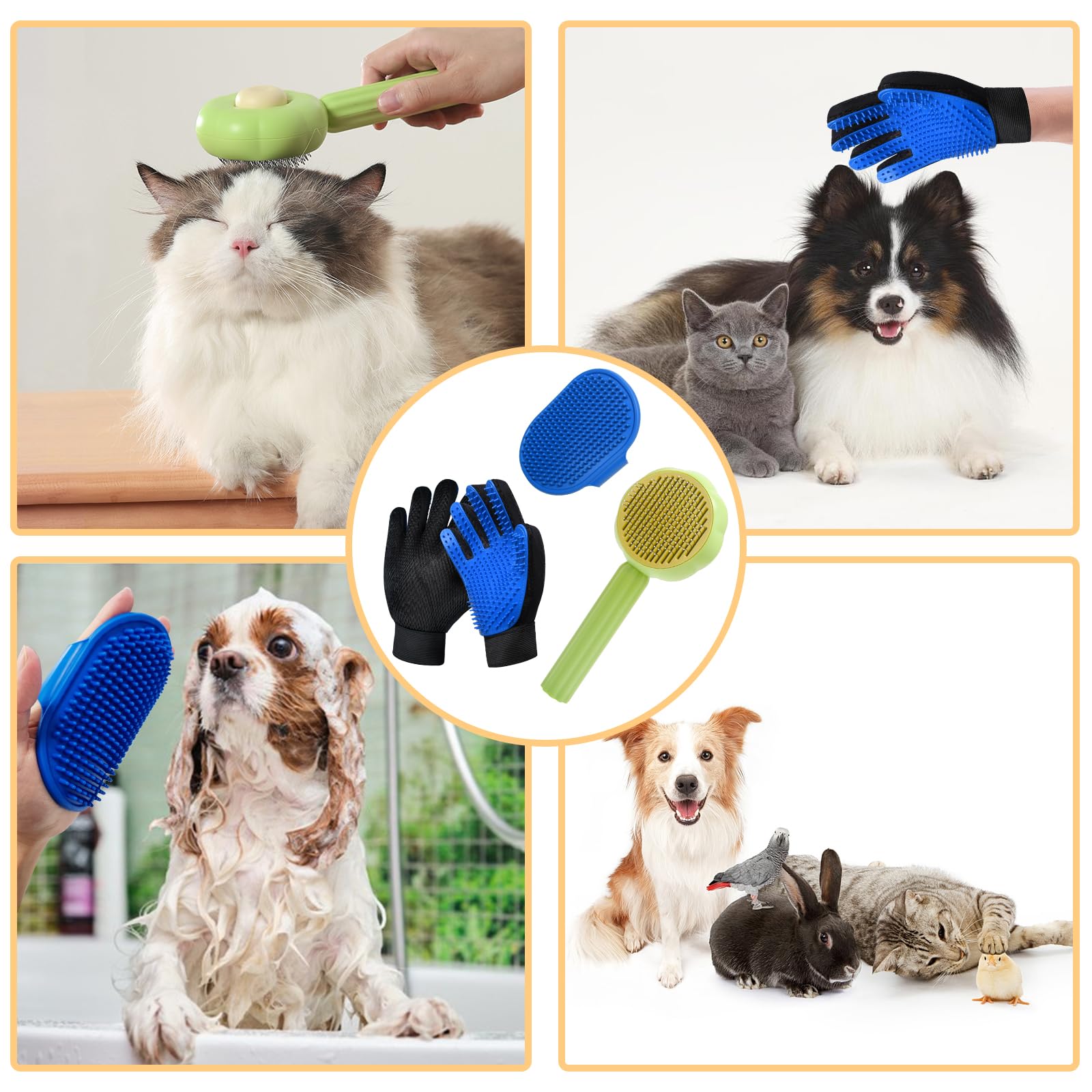 Gjease Cat Grooming Glove Brush,Self-Cleaning Slicker Pet Brush For Short And Long Haired Pets,Dog Bath Brush For Shedding And Grooming,Removes Loose Hair And Tangles,Promote Circulation