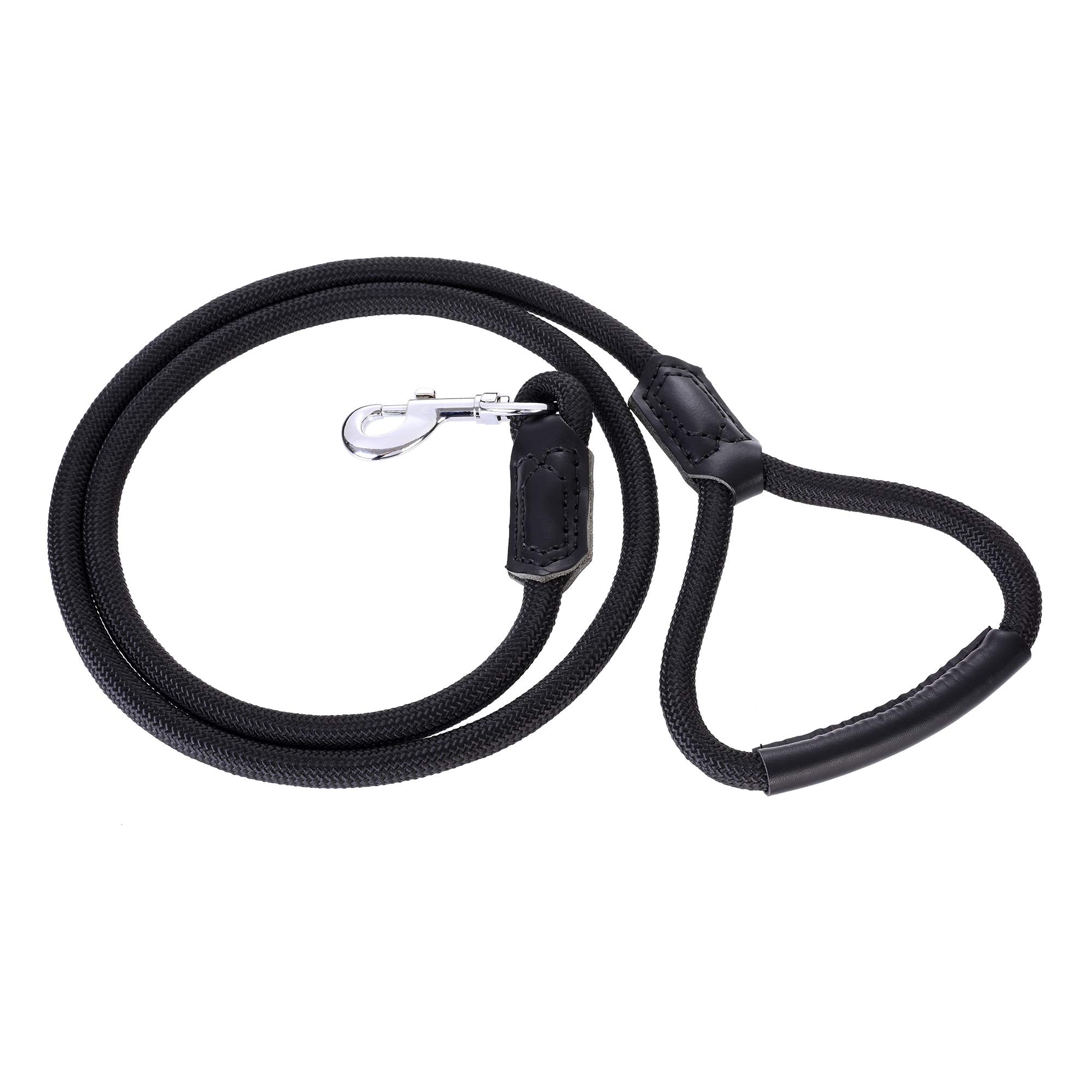 Mile High Life | Premium Leather Dog Leash | Strong Rope Leash | Leather Handle | Zinc Alloy Strong Clasp | Small Medium Large Dogs | 4/5/6 Feet(Black, 72 Inch (Pack Of 1))