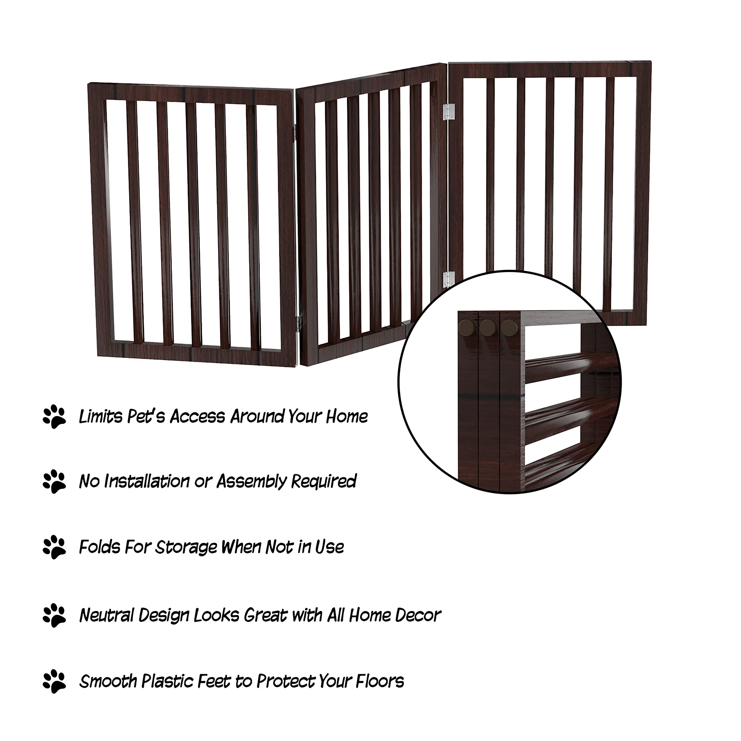 Indoor Pet Gate - 3-Panel Folding Dog Gate For Stairs Or Doorways - 54X23.75-Inch Freestanding Pet Fence For Cats And Dogs By Pe