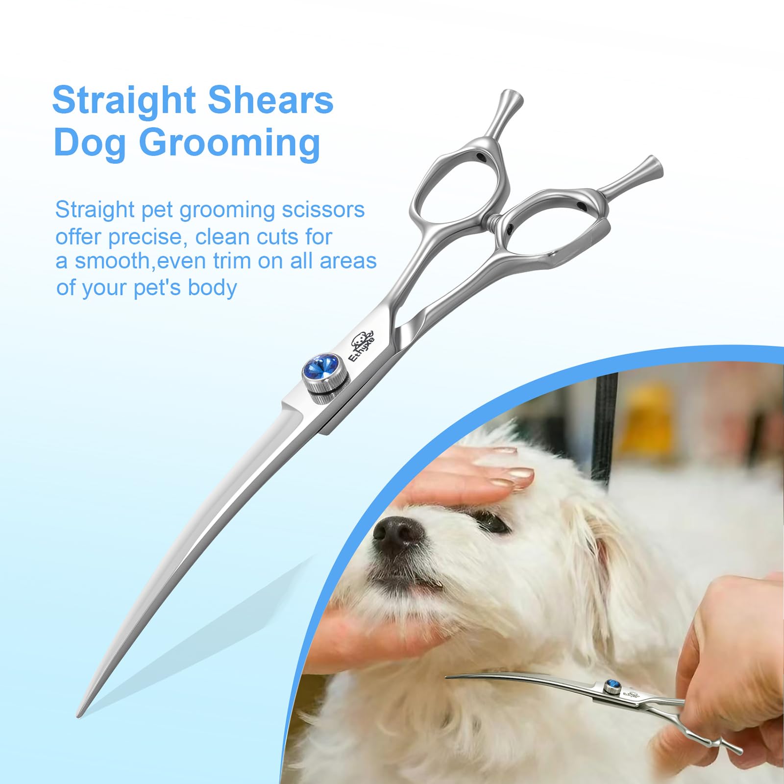 Ethyxe 7'' Curved Dog Grooming Scissors,25 Degree Of Curved Blade,Premium Pet Grooming Shears For Trimming Face And Paws
