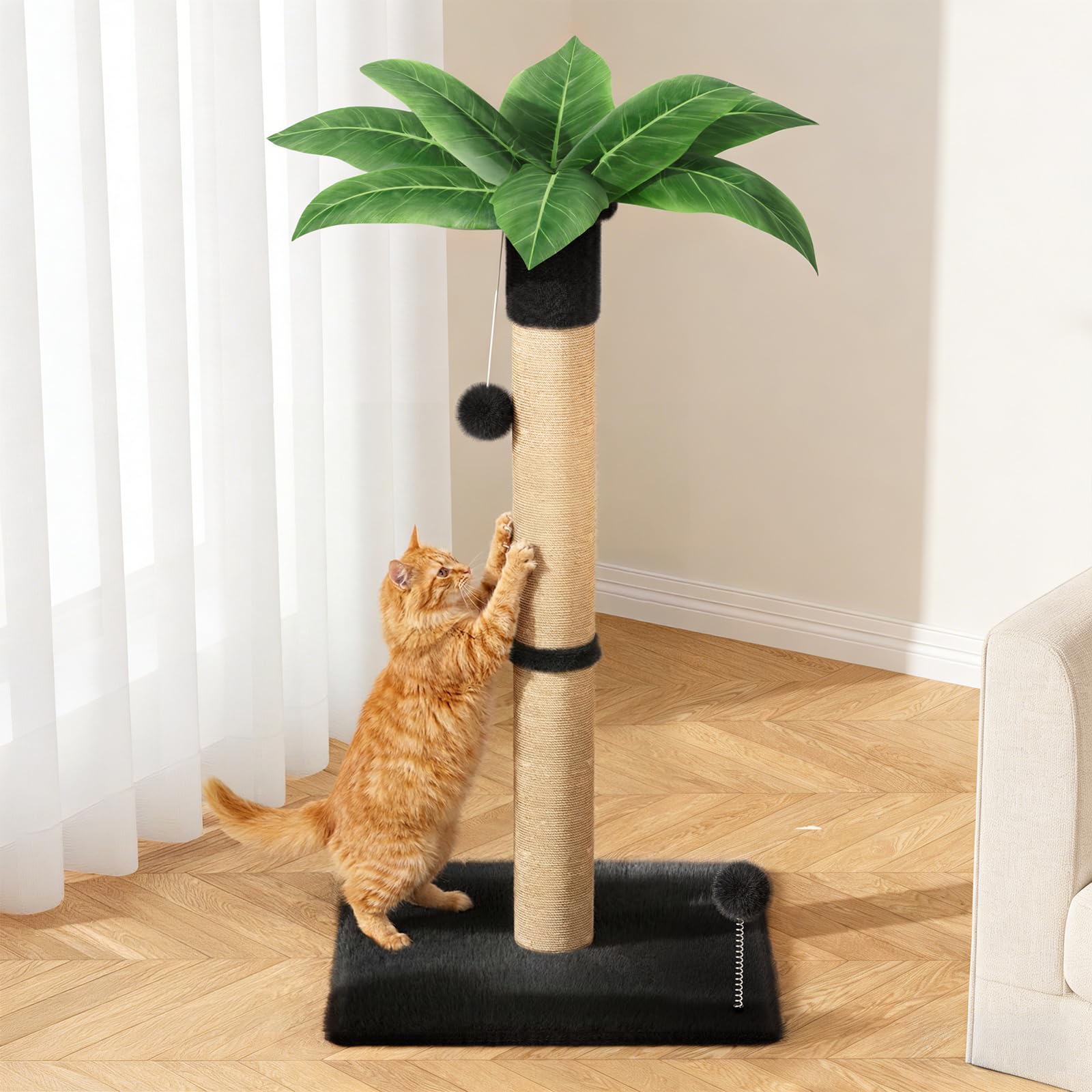 XiaZ Cat Scratching Post 34'' Tall, Heavy Duty Cat Tree Tower for Indoor Kitty with Extra Wide 15.8 Stable Base and 2 Toy Balls,