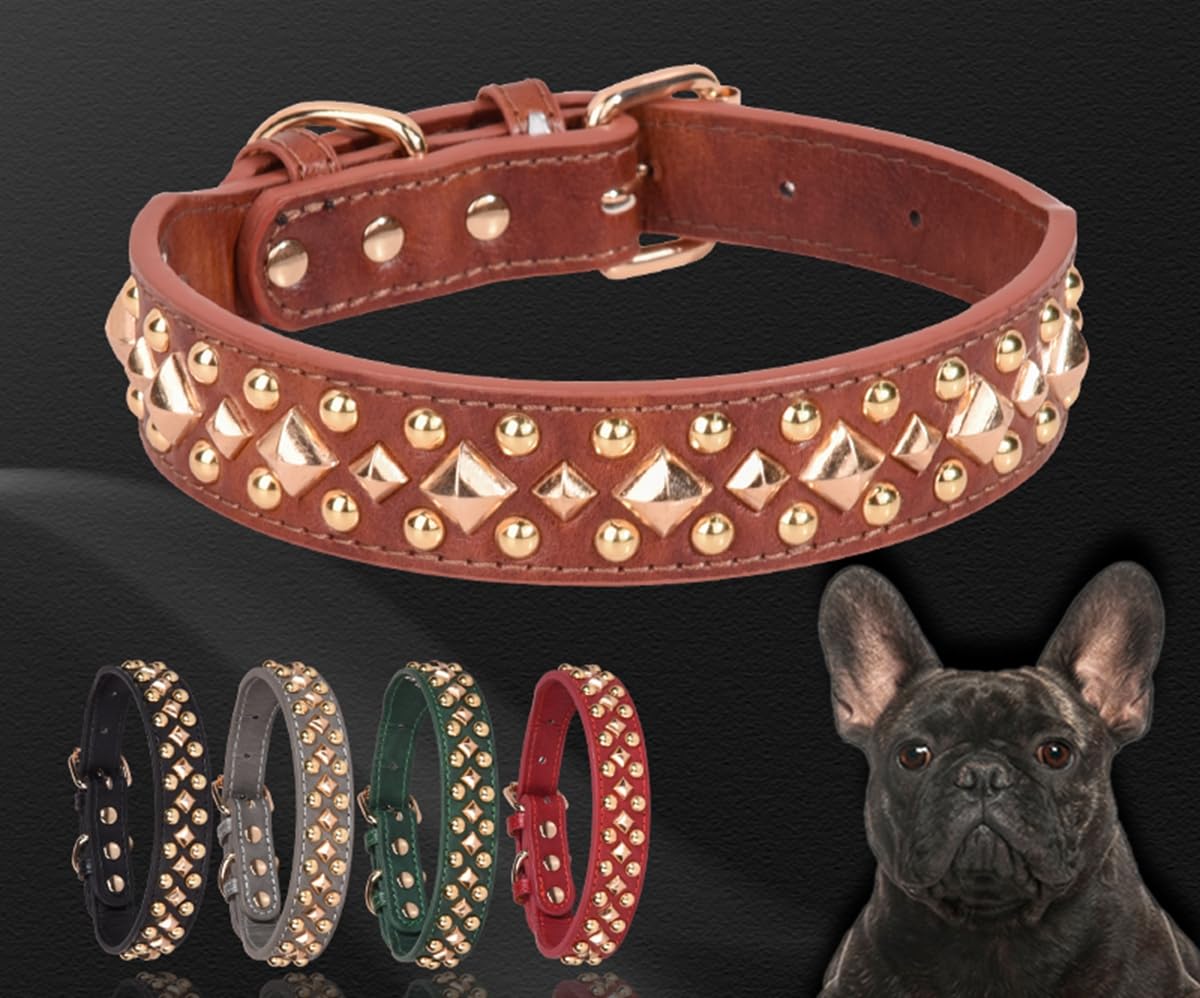 Serijoars Spiked Dog Collar Soft Pu Leather Mushrooms Rivet Spike Studded Dog Collar Adjustable Puppy Collars (S, Grey3)