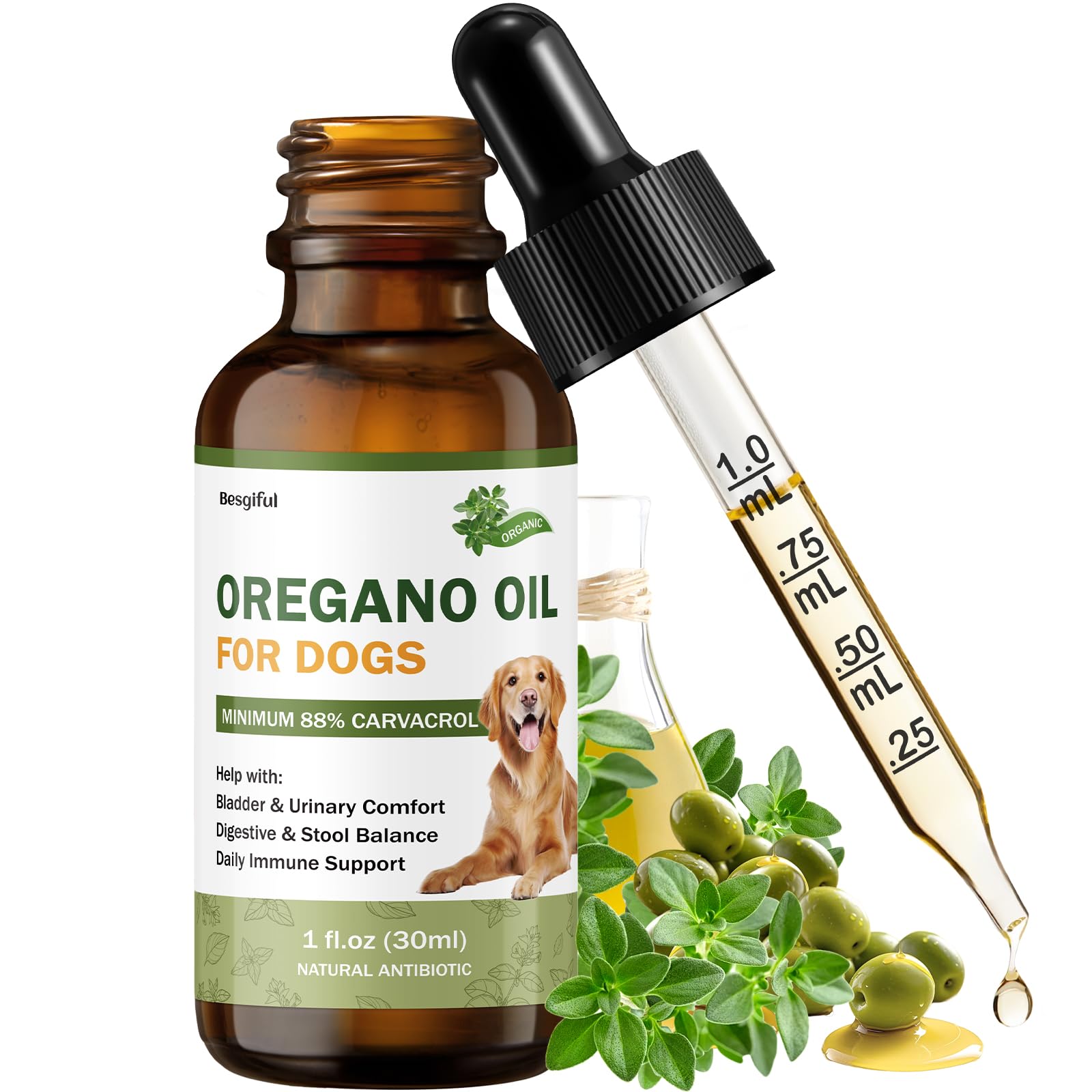 Wild Mediterranean Oregano Oil for Dogs, Promotes Bladder & Urinary Function, Gut Balance & Diarrhea Relief, Supports Immunity a
