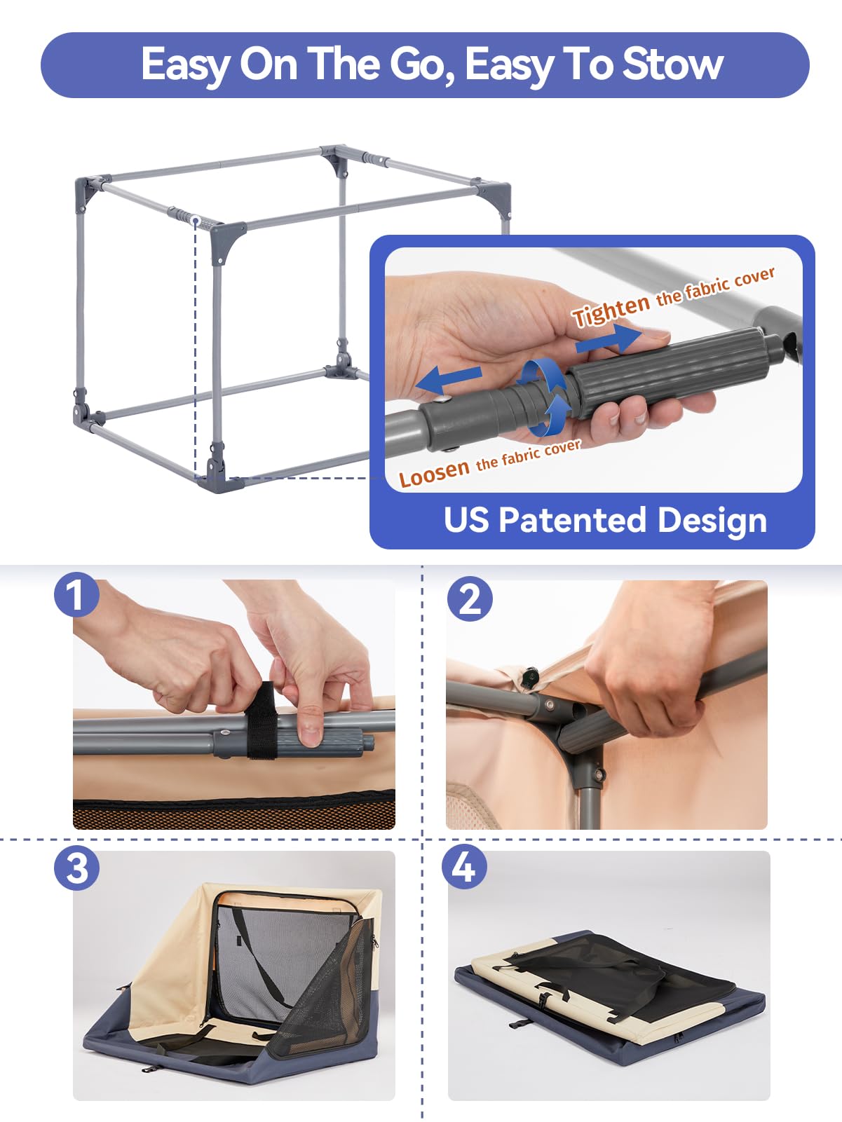 A4Pet Portable Dog Crate, Foldable Dog Crate - 40 Inch Adjustable Stainless Steel Frame, Lightweight, Durable And Soft Crate Wit