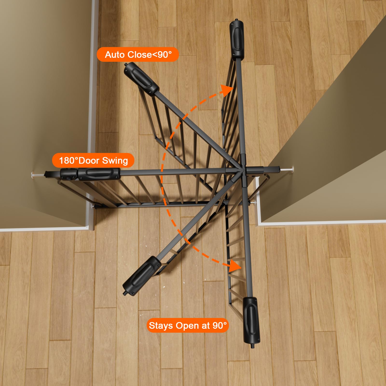 Hoooen Extra Wide Baby Gate Extra Wide Extra Tall Dog Gates For Stairs Doorways Black Metal Tension Indoor Safety Gates With Pressure Mount 76.38-81.1 Inch