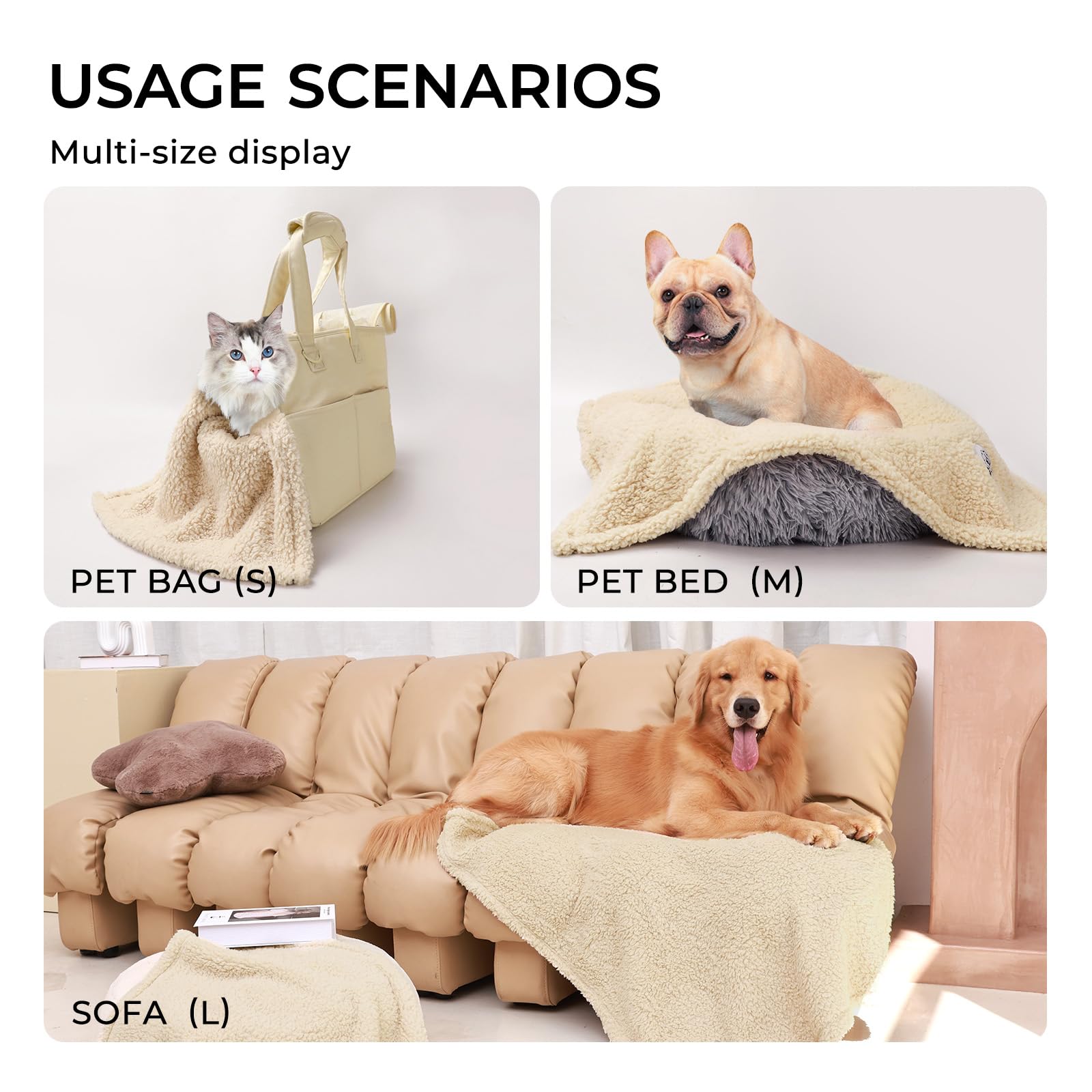 1 Pack 3 Calming Blankets Fluffy Premium Fleece Pet Blanket Soft Sherpa Throw For Dog Puppy Cat Beige Small (23' X16'')
