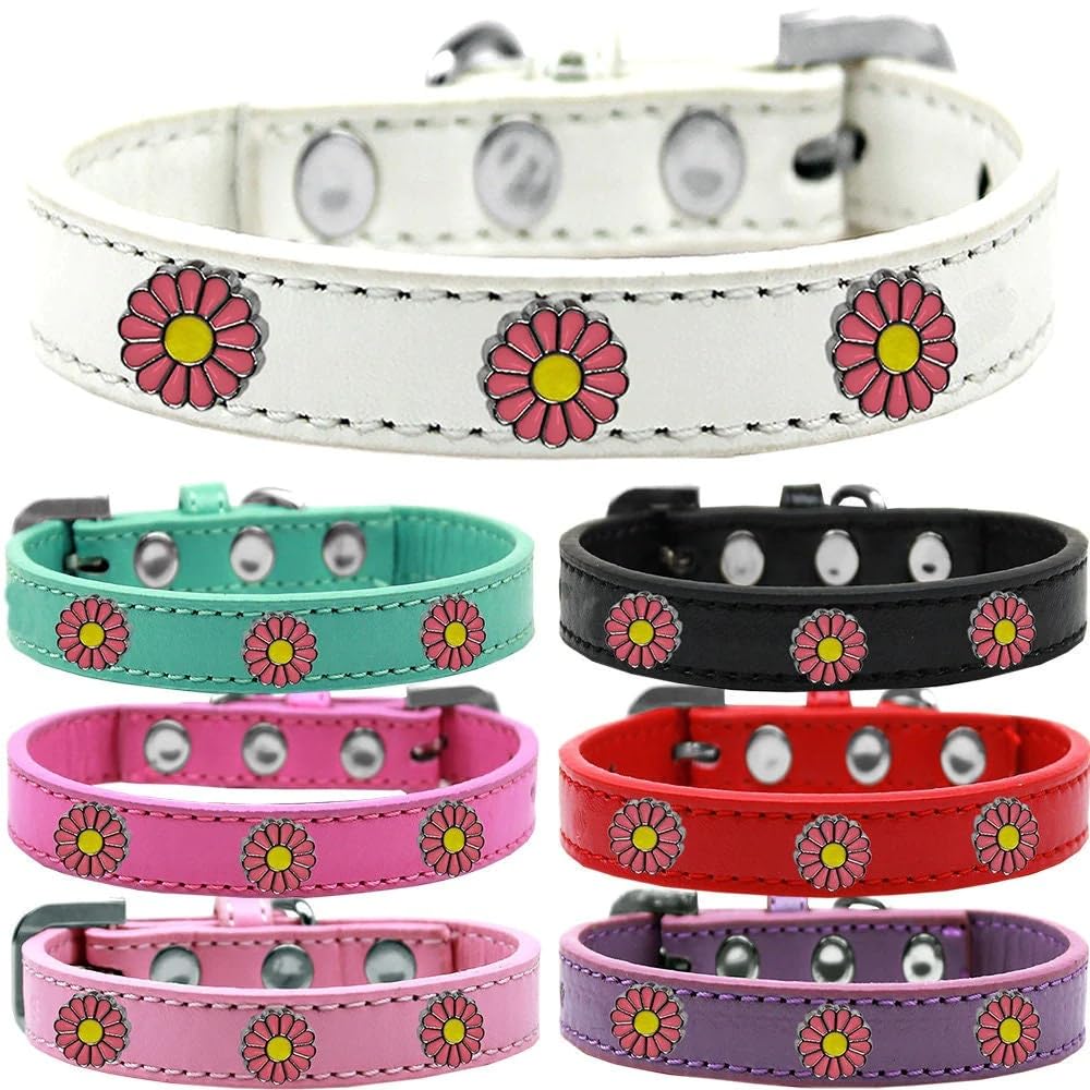 Dog, Puppy and Pet Widget Fashion Collar, Pink Daisies Red 16