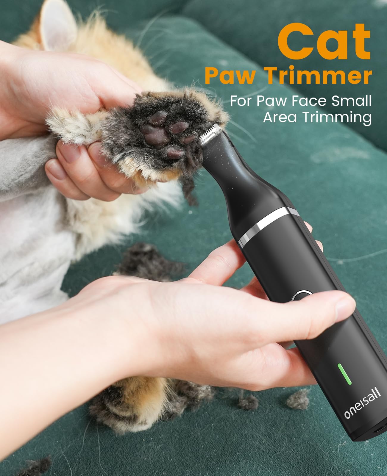 oneisall Cat Grooming Kit - 3 in 1 Clippers & Paw Trimmer, Cordless, Ceramic & Titanium Blades, Navy & Black, Model X2N5