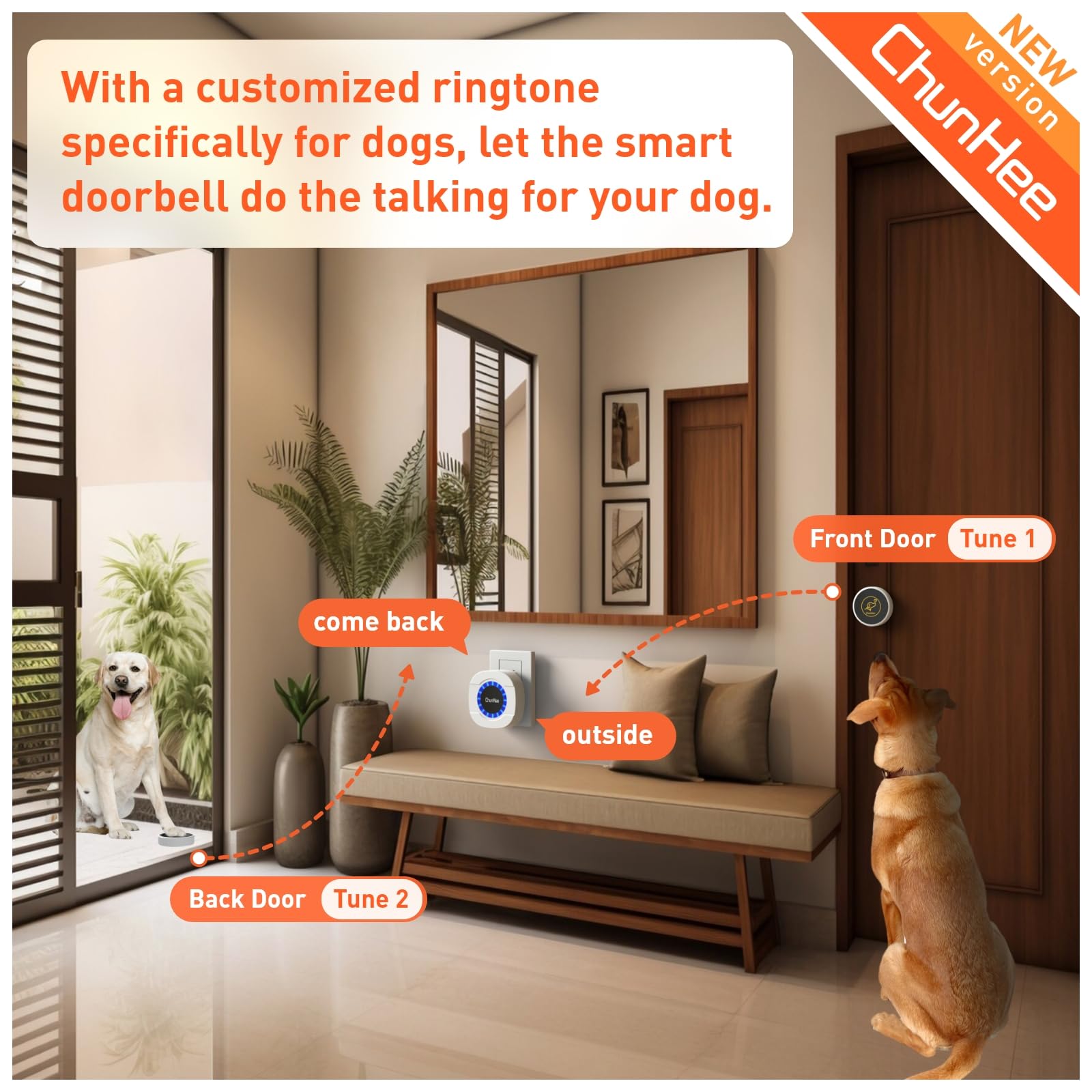 Chunhee Dog Door Bell, Smart Dog Doorbell For Potty Training To Go Outside, Dogs Bells For Doggie To Ring To Go Potty Train With