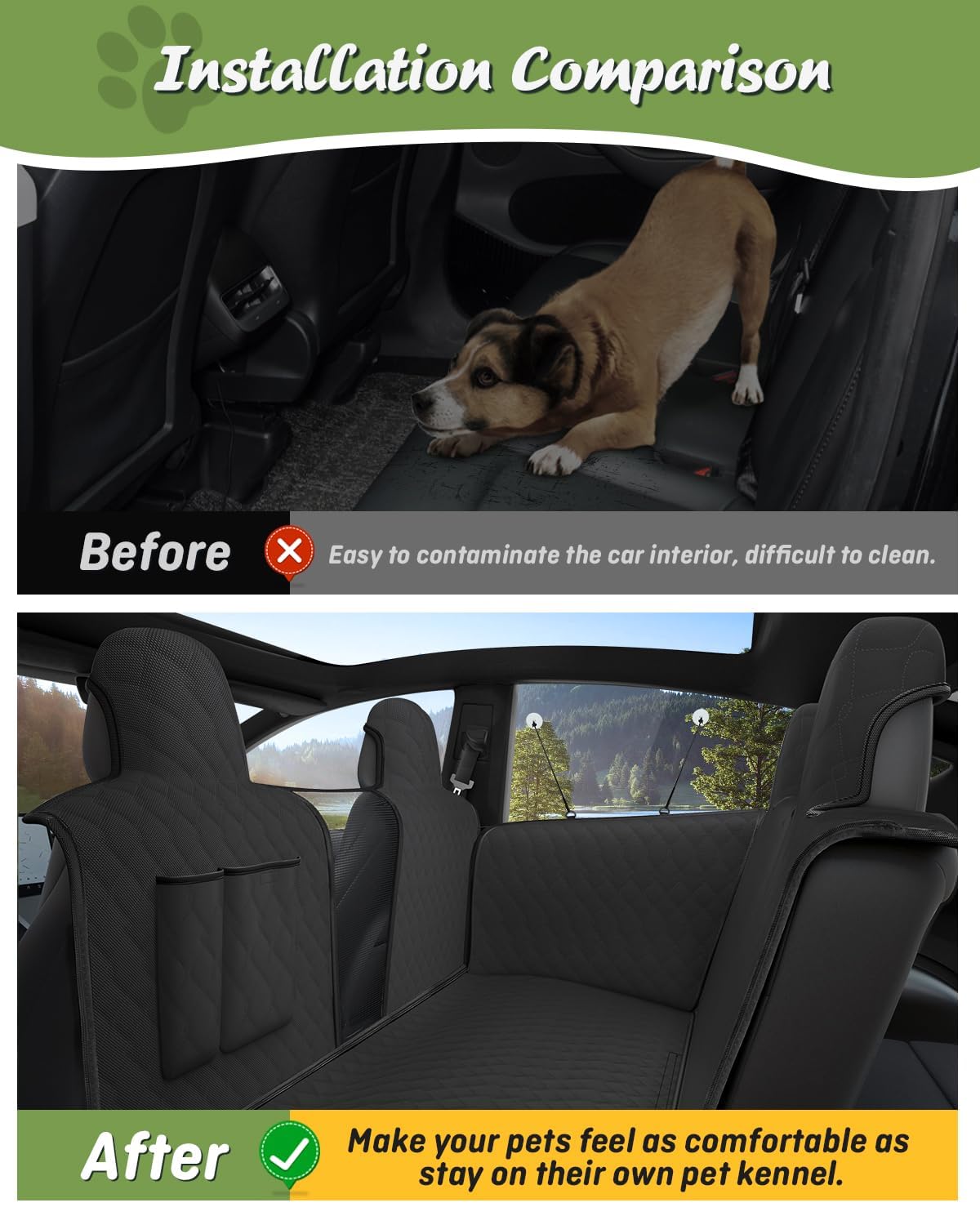 Shademax Dog Seat Covers For Back Seat, For Tesla Model Y /3 Seat Covers For Pet Backseat Cover For Dogs, Waterproof Dog Hammock