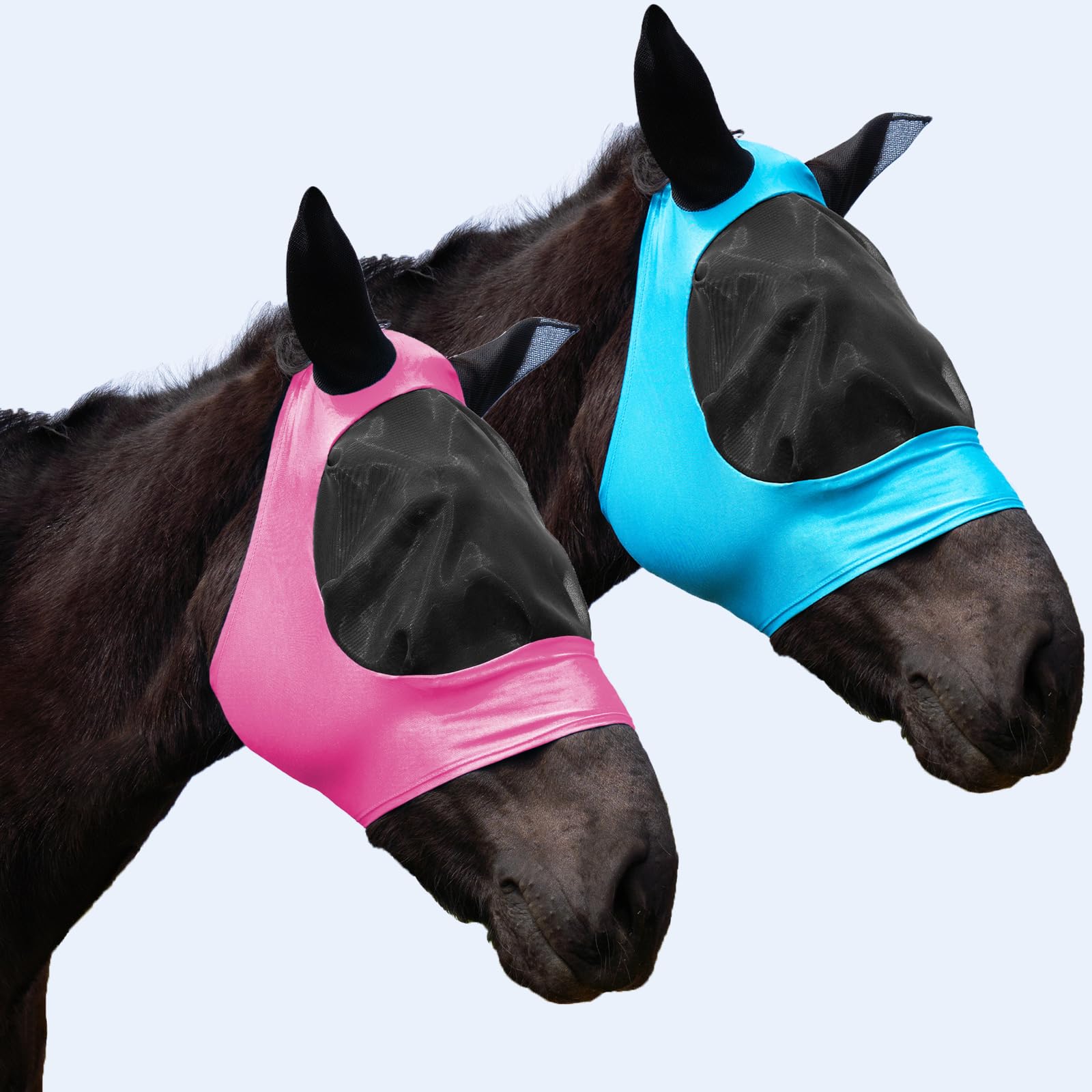 HUAME 2 Piece Horse Fly Mask with Ears, Comfortable Fit Stretch Fabric Big Eye Space Soft Breathable with UV Protection for Full