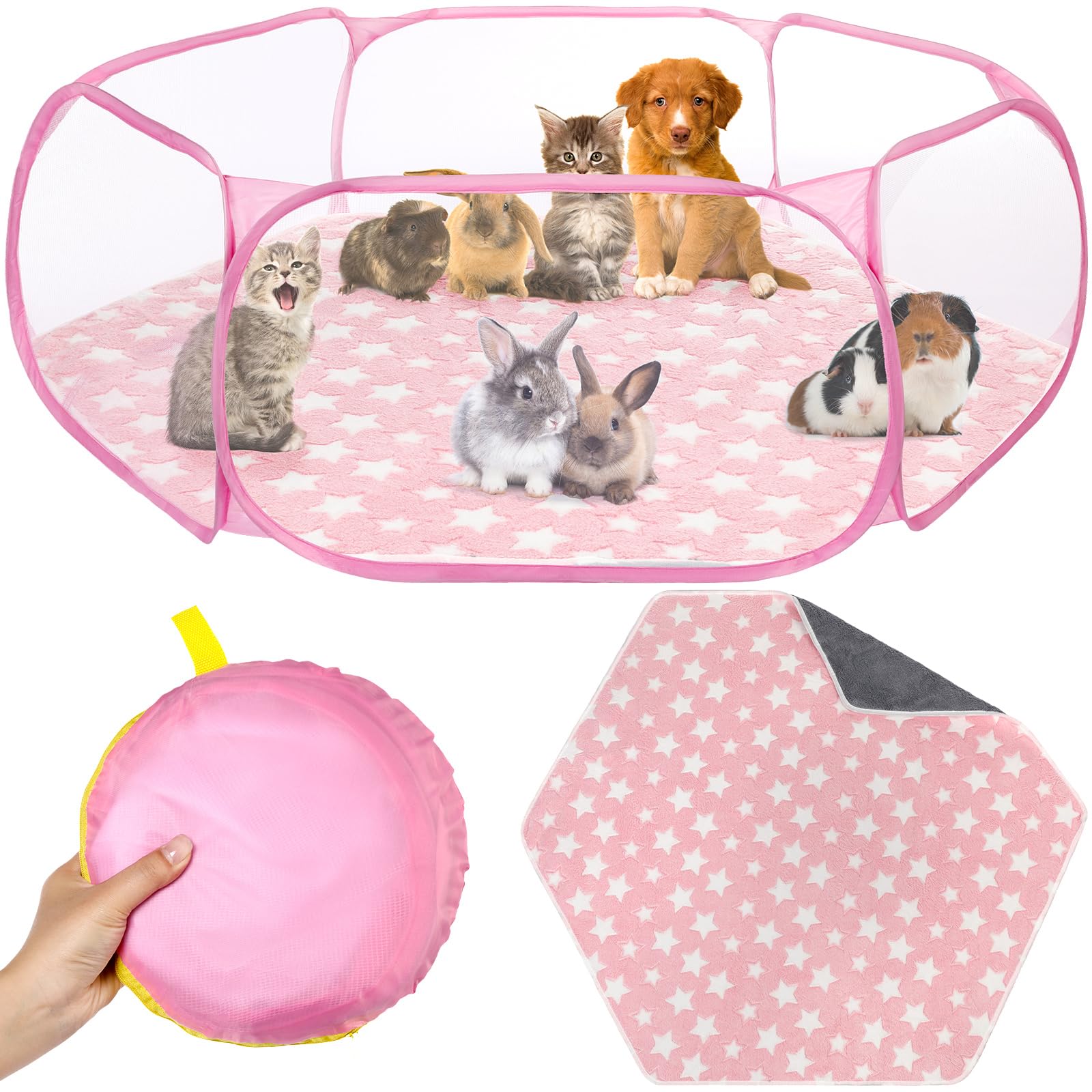 Vitalcozy Hamster Playpen With Mat Small Animal Cage Tent Breathable Transparent Guinea Pig Playpen Waterproof Portable Yard Fen