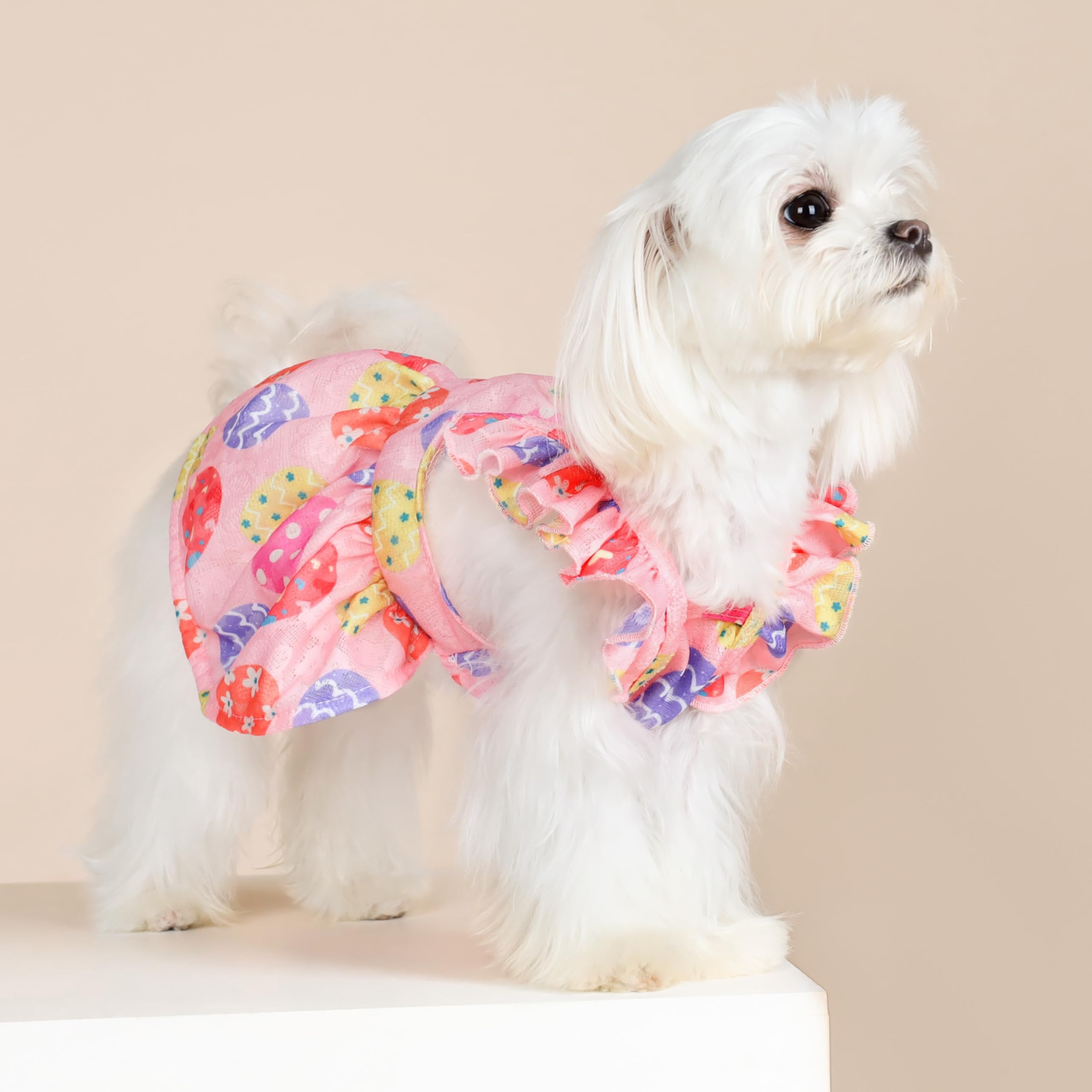 Fitwarm Easter Egg Dog Dress, Holiday Dog Clothes for Small Dogs Girl, Pet Easter Outfit, Pink, Yellow, Purple, XXS