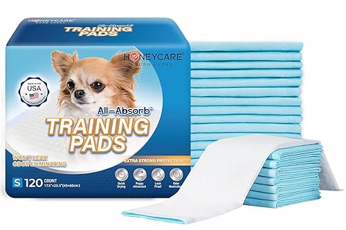 Honey Care All-Absorb, Small 17.5' X 23.5', 120 Count, Dog And Puppy Training Pads, Ultra Absorbent And Odor Eliminating, Leak-Proof 5-Layer Potty Training Pads With Quick-Dry Surface, Blue, A05