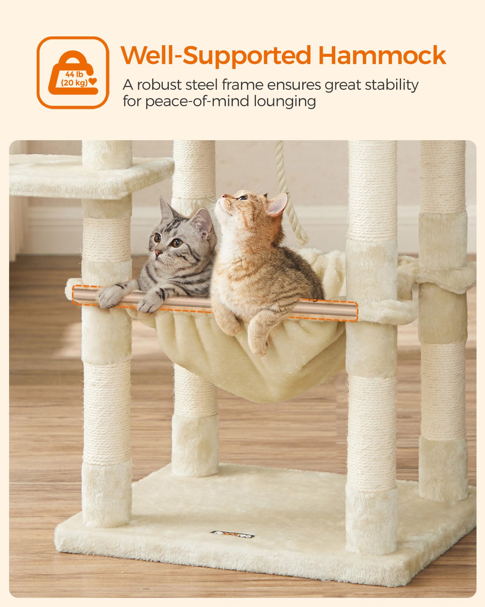 Feandrea Cat Tree, 56.3-Inch Cat Tower for Indoor Cats, Multi-Level Cat Condo with 11 Scratching Posts, 2 Perches, Cave, Hammock