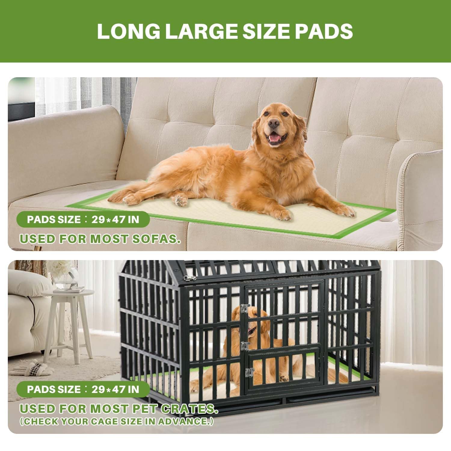 Gardner Pet Dog Pee Pads Extra Large 29 x47 , XL Thicker ECO Green Disposable Puppy Training Pads Super Absorbent Full Edge-Wrap