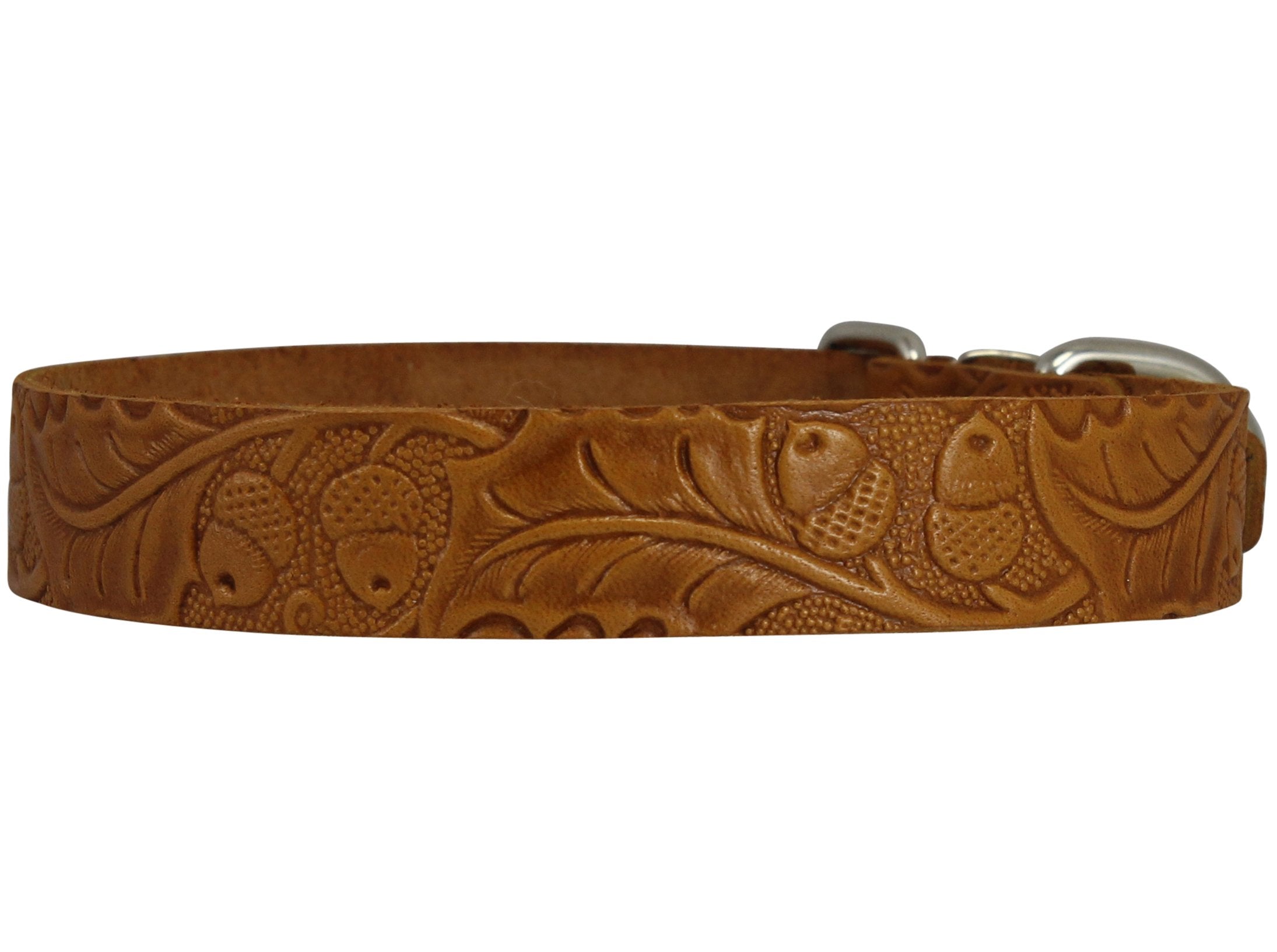 Genuine Tooled Leather Dog Collar Floral Pattern Tan 3 Sizes (Neck Circumf: 10'-13'; 3/4' Wide)