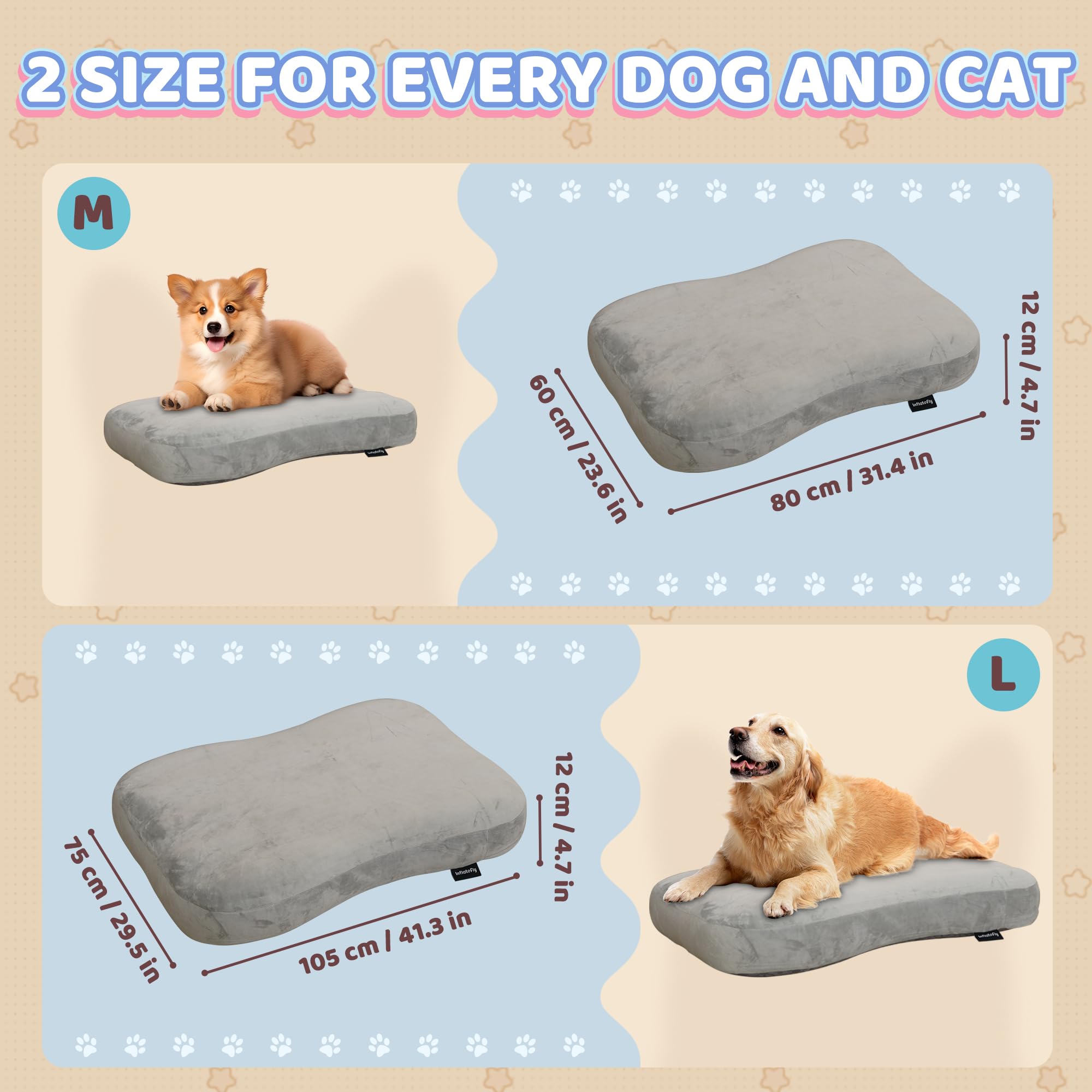 Inflatefly Dog Bed Washable Pet Bed With Waterproof Air Mattress (Crystal Silky, L-41.3X29.5X4.7In)