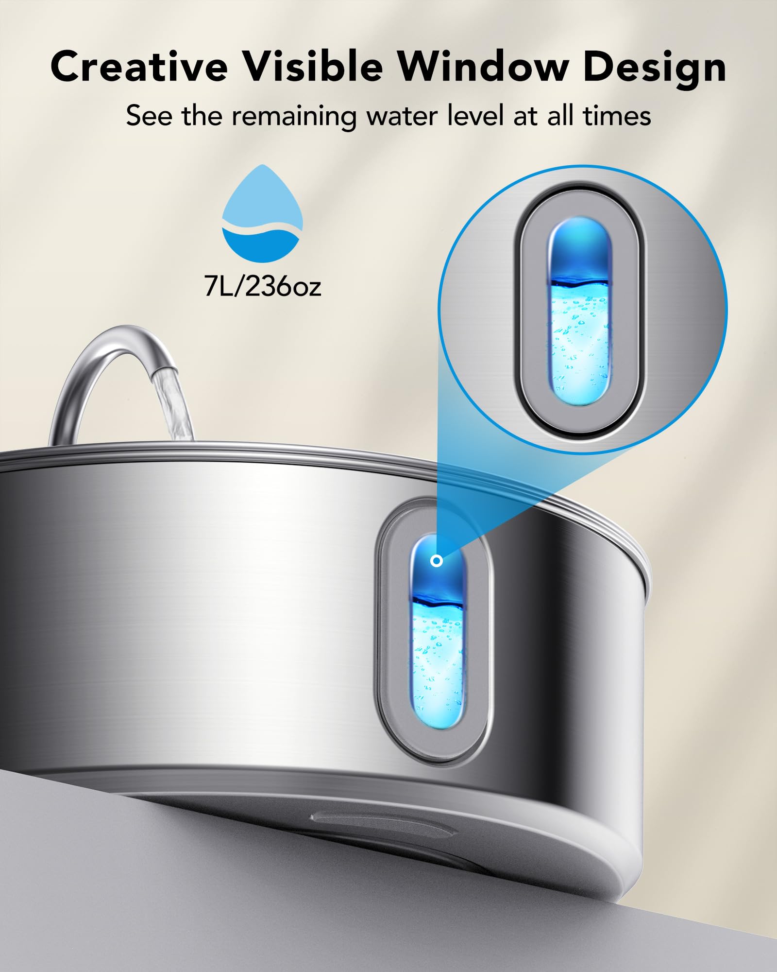 Dog Water Fountain Stainless Steel, 7L/236Oz/1.8Gal Pet Water Fountain For Large Dogs, Automatic Dog Water Dispenser With Water