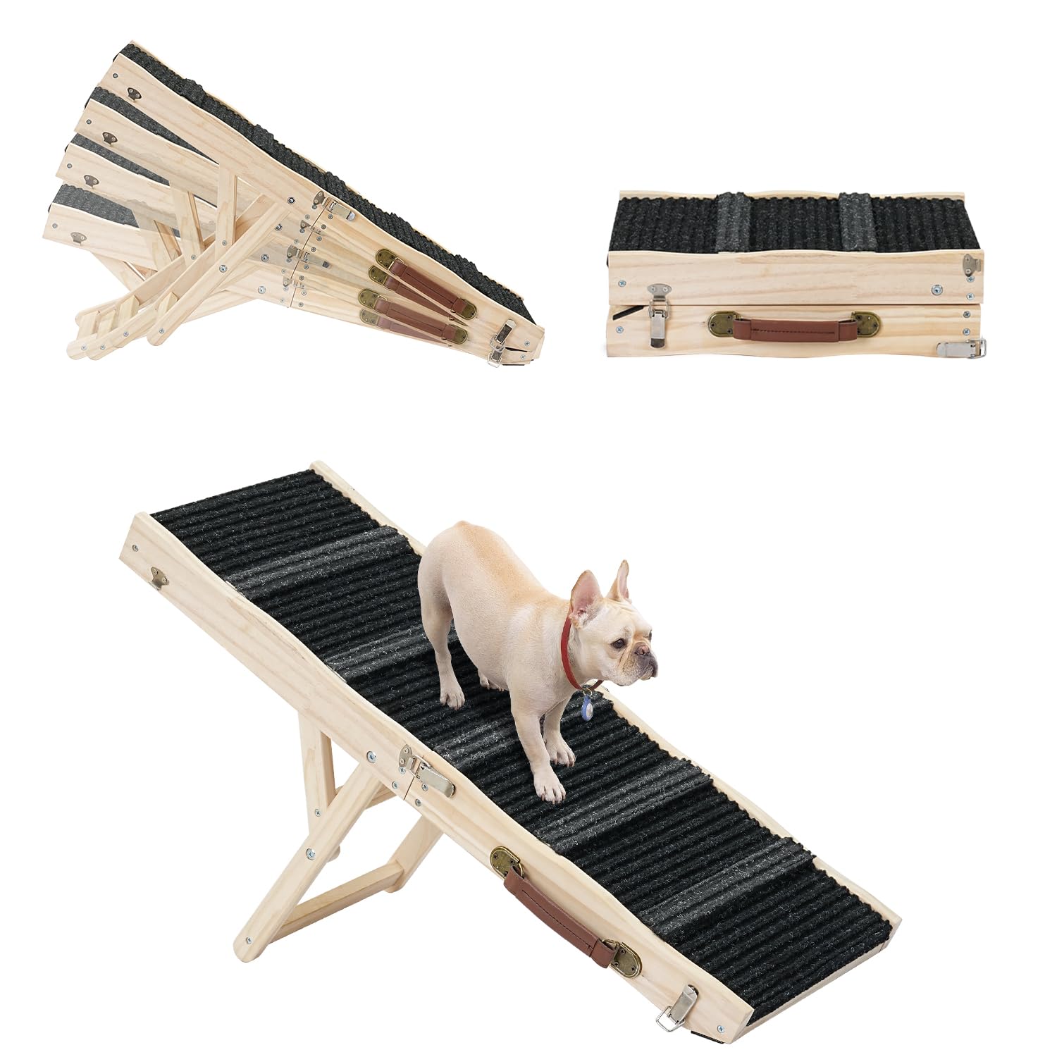 Dog Ramps For Couch - Only Small Dogs And Cats Use - Non-Slip, Sturdy Build Foldable Ramp - Wooden Portable Dog Ramp Perfect For