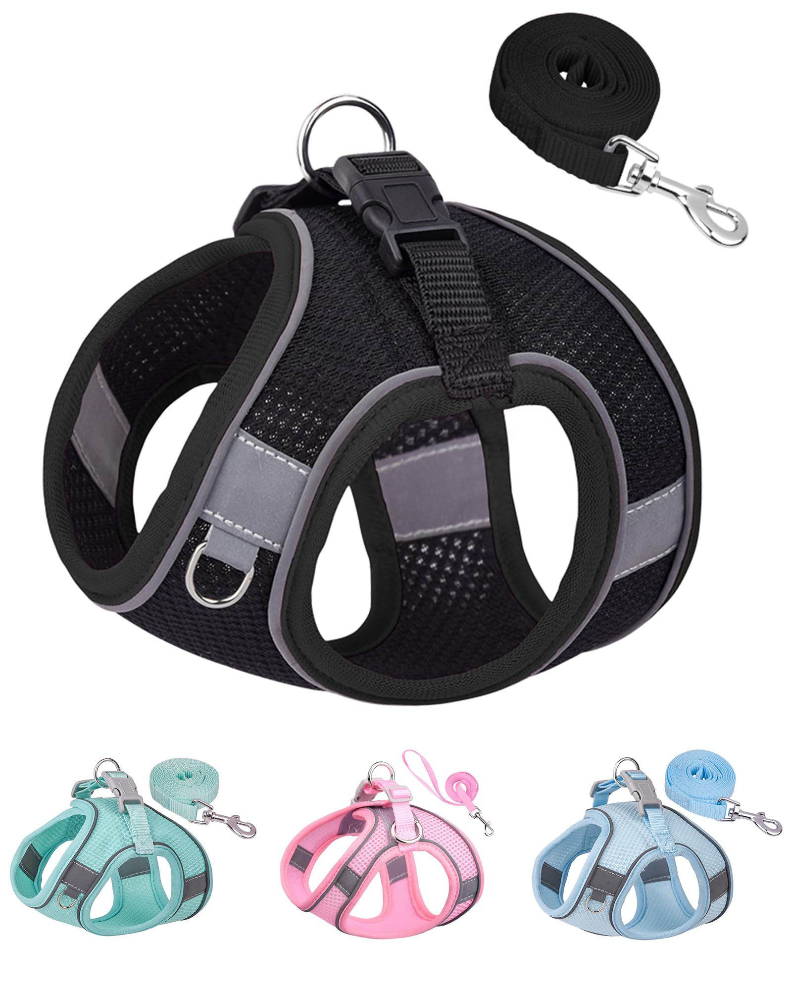 Solmoony Dog Harness For Small Medium Large Dogs No Pull, Puppy And Leash Set, Dogs, Step In Harness, Mesh Harness. (Black, L)
