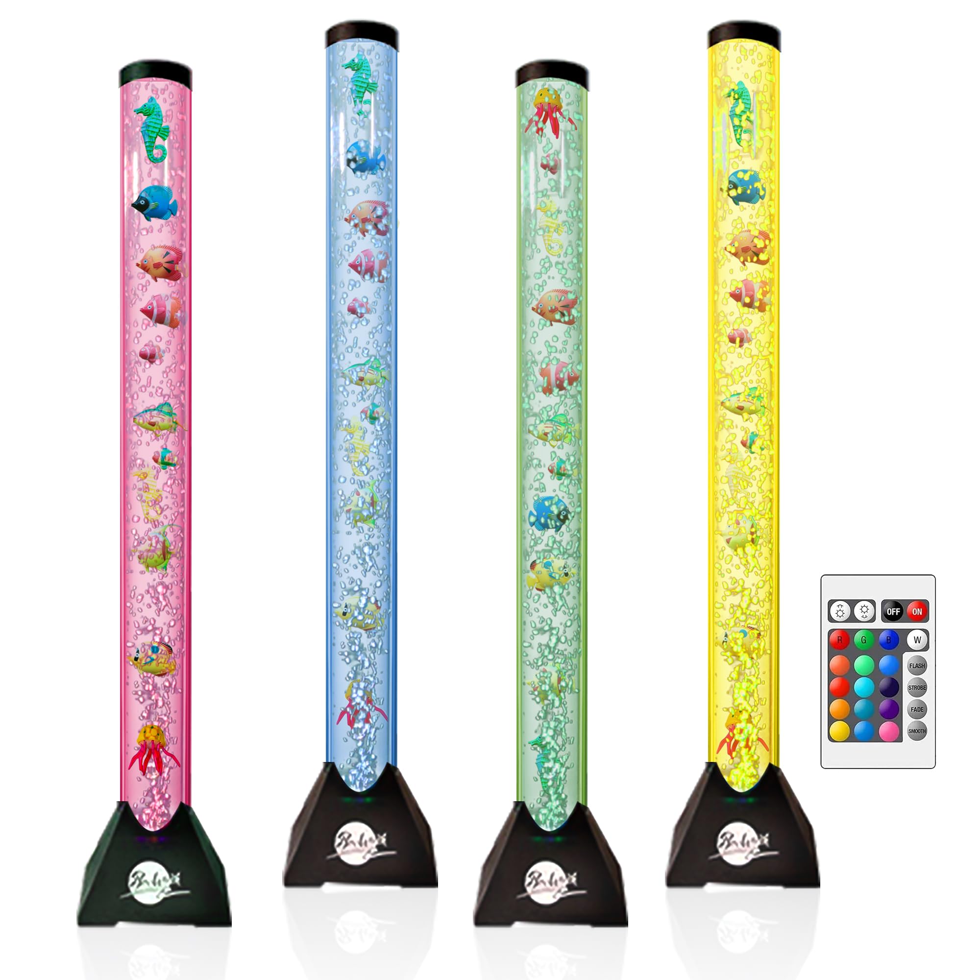 Brewish 4FT Sensory LED Water Bubble Fish Tube Floor Lamp with 16 Color Changing Light Effects - Fake Aquarium Tank Night Light 