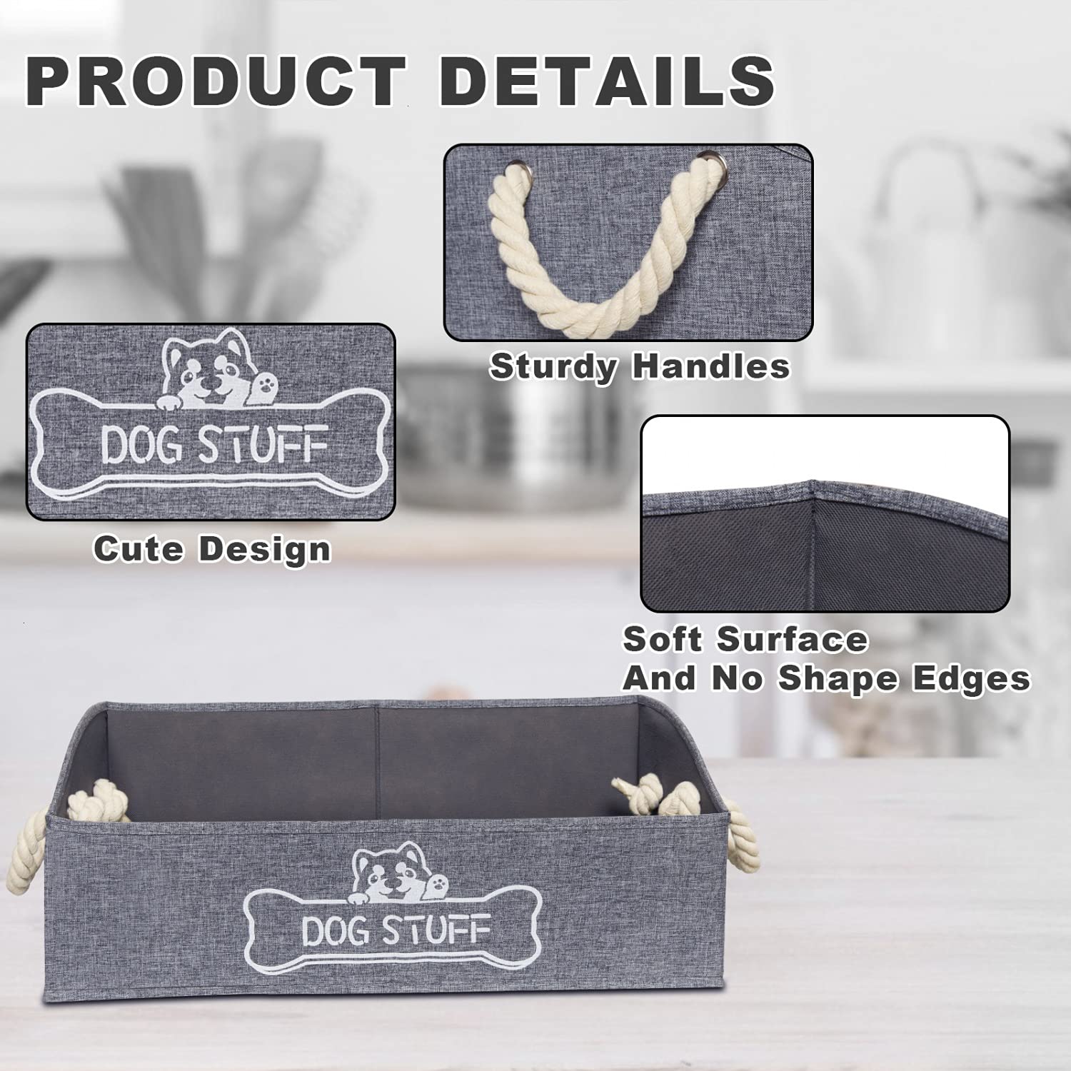 Vumdua Large Dog Toy Box - Trapezoid Dog Toy Bin with Handles, Collapsible Pet Supplies Storage Basket, Perfect for Organizing D