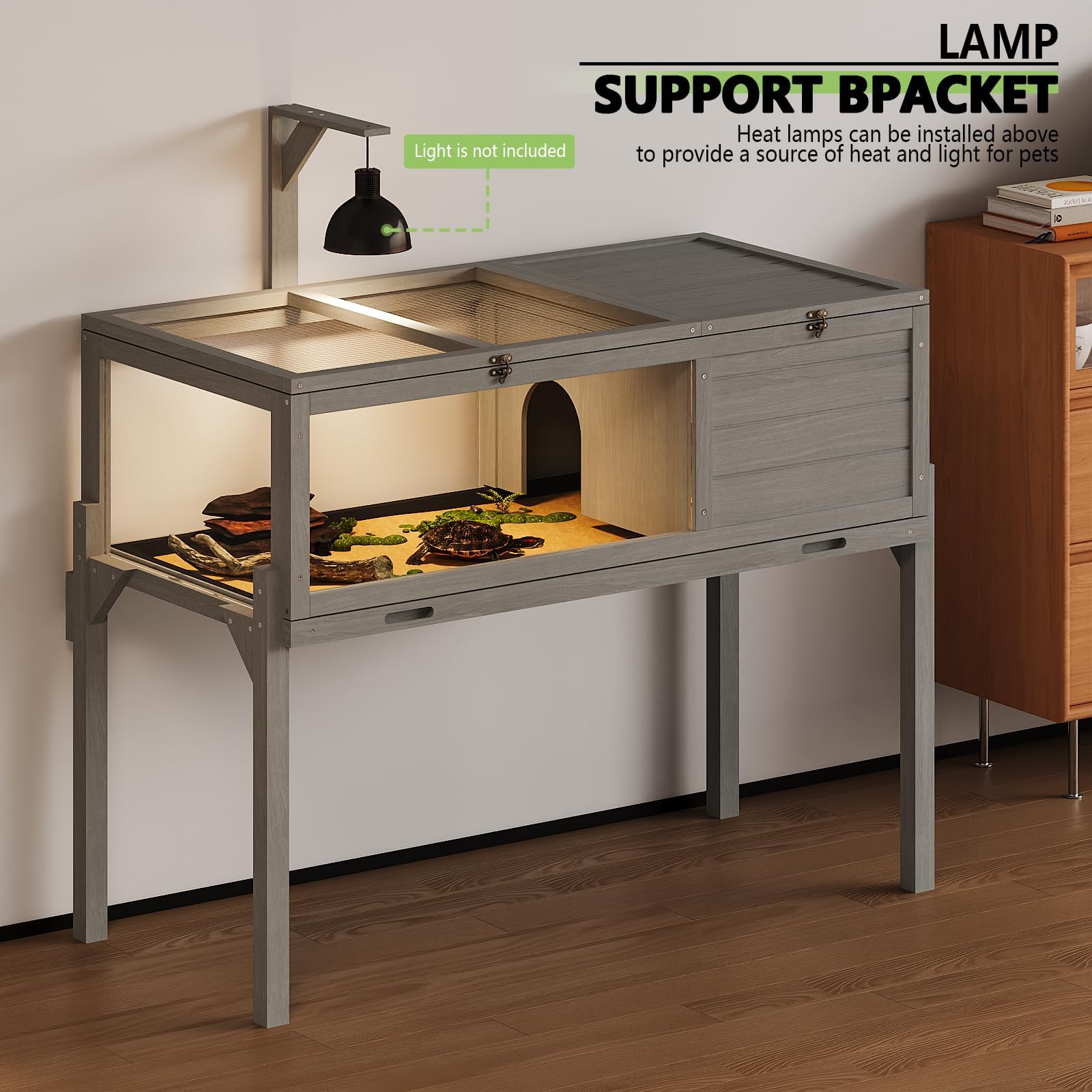 Pretzi Tortoise Habitat With Lamp Holder, Turtle Enclosure Indoor/Outdoor, Wooden House For Small Animals, Reptile Terrarium Tab