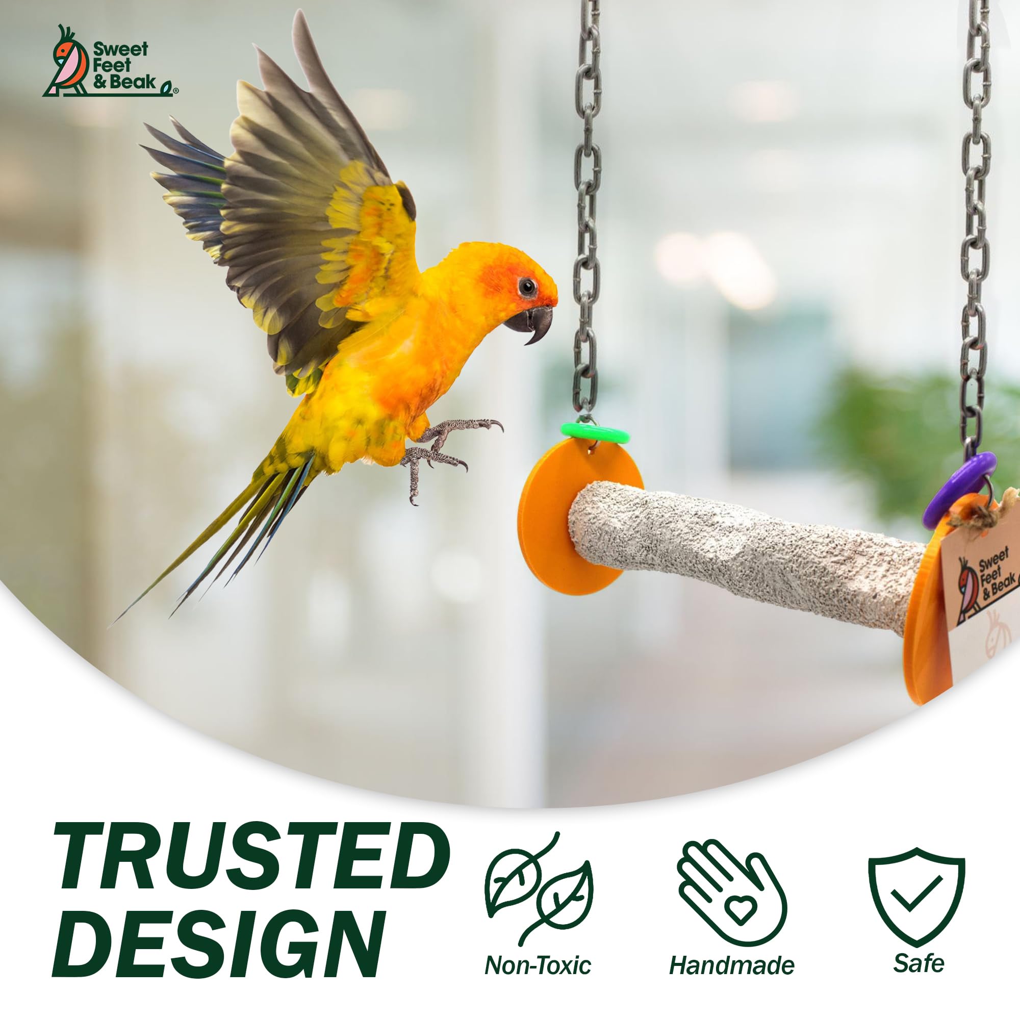 Sweet Feet And Beak Roll Swing And Perch Bird Toys - Keeps Nails And Beak In Top Condition - Handmade Pet Supplies - Safe And Non-Toxic Bird Cages Accessories - Parrot Toys (4.5' Orange Xs)