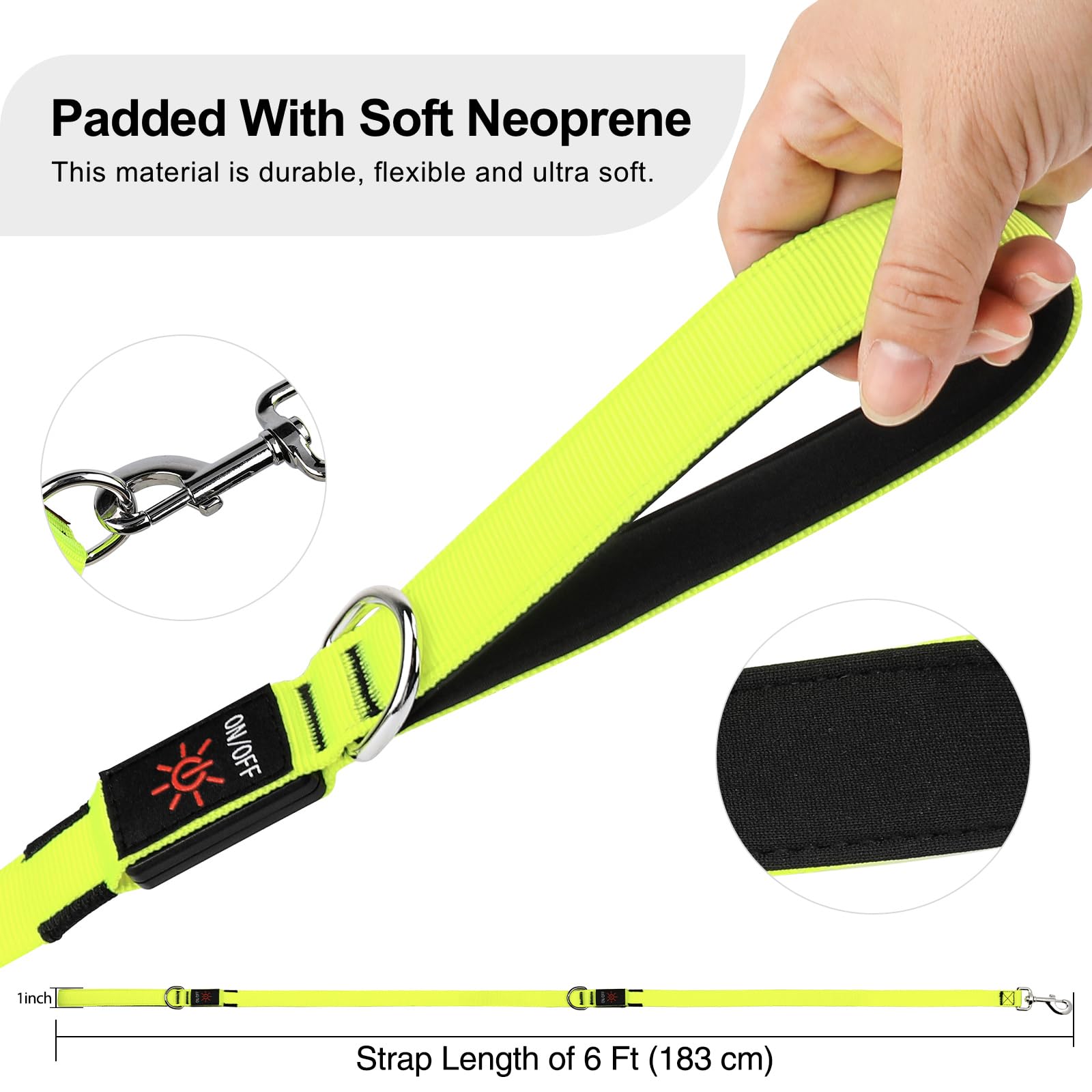 Colaseeme LED Dog Leash Light Up Dog Leash 6 Feet Micro USB Rechargeable Nylon Webbing Glow Safety Standard Dog Leashes for Dogs