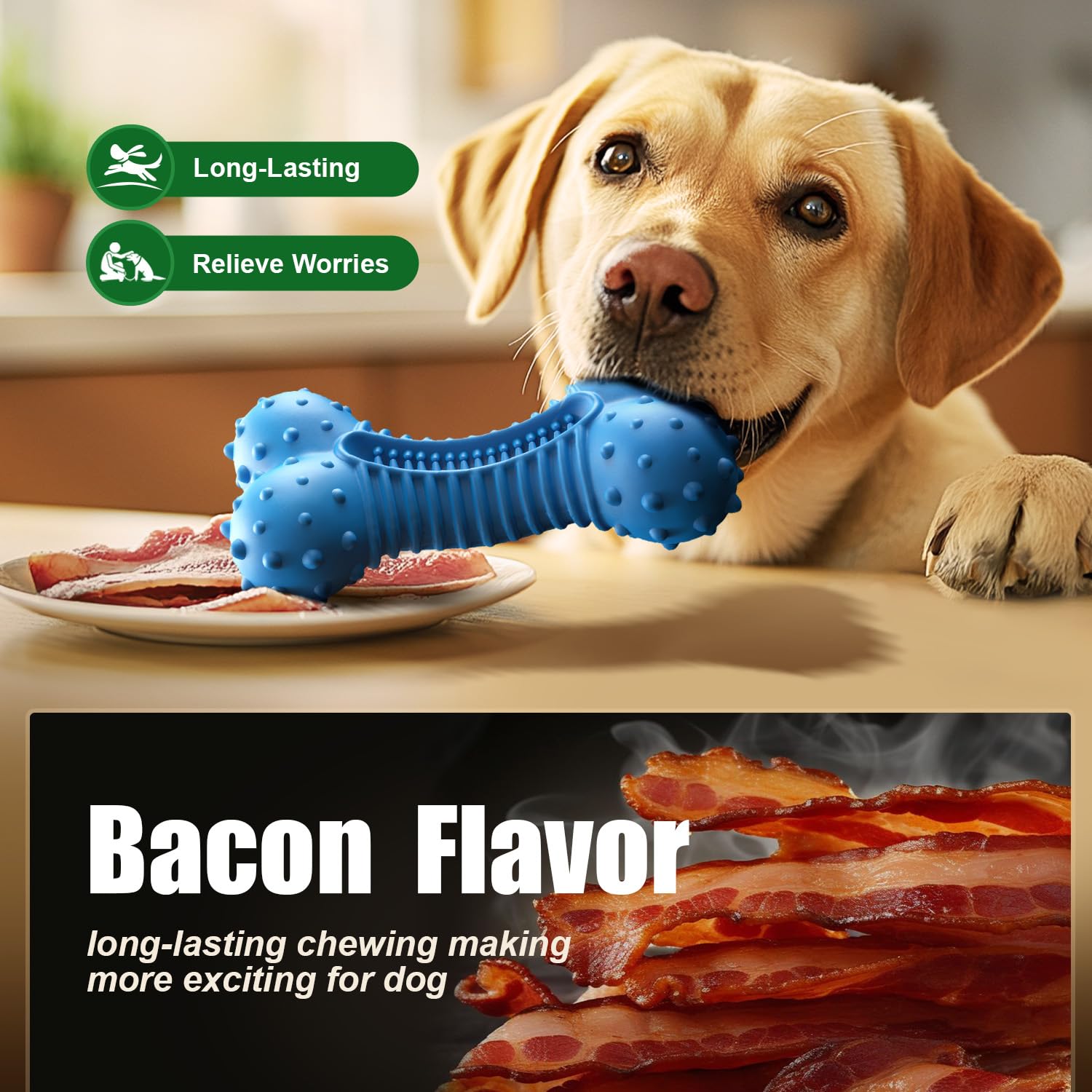 Ouilter Dog Toys For Aggressive Chewers, Chew Toys For Medium Large Dogs, Durable Natural Rubber Toys With Bacon Flavor, Indestr