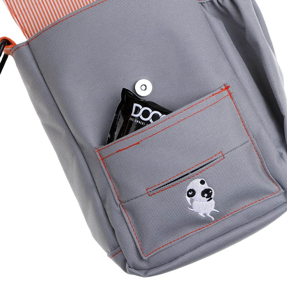 Doog - Large Shoulder Bag With Waterproof Lining, Waterbottle/Tennis Ball Holder, And Waste Bag Holder, Grey With Orange (Sb01)