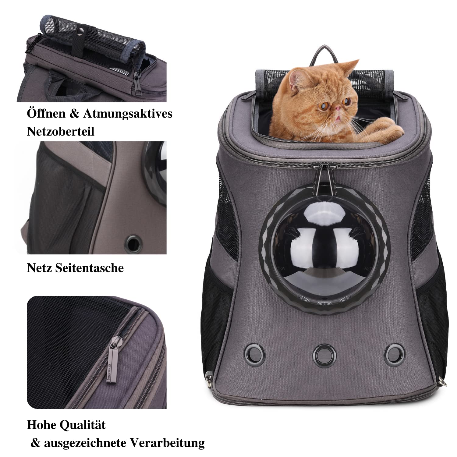 Lollimeow Large Pet Carrier Backpack, Bubble Backpack Carrier For Fat Cats And Puppies,Airline-Approved(Grey)