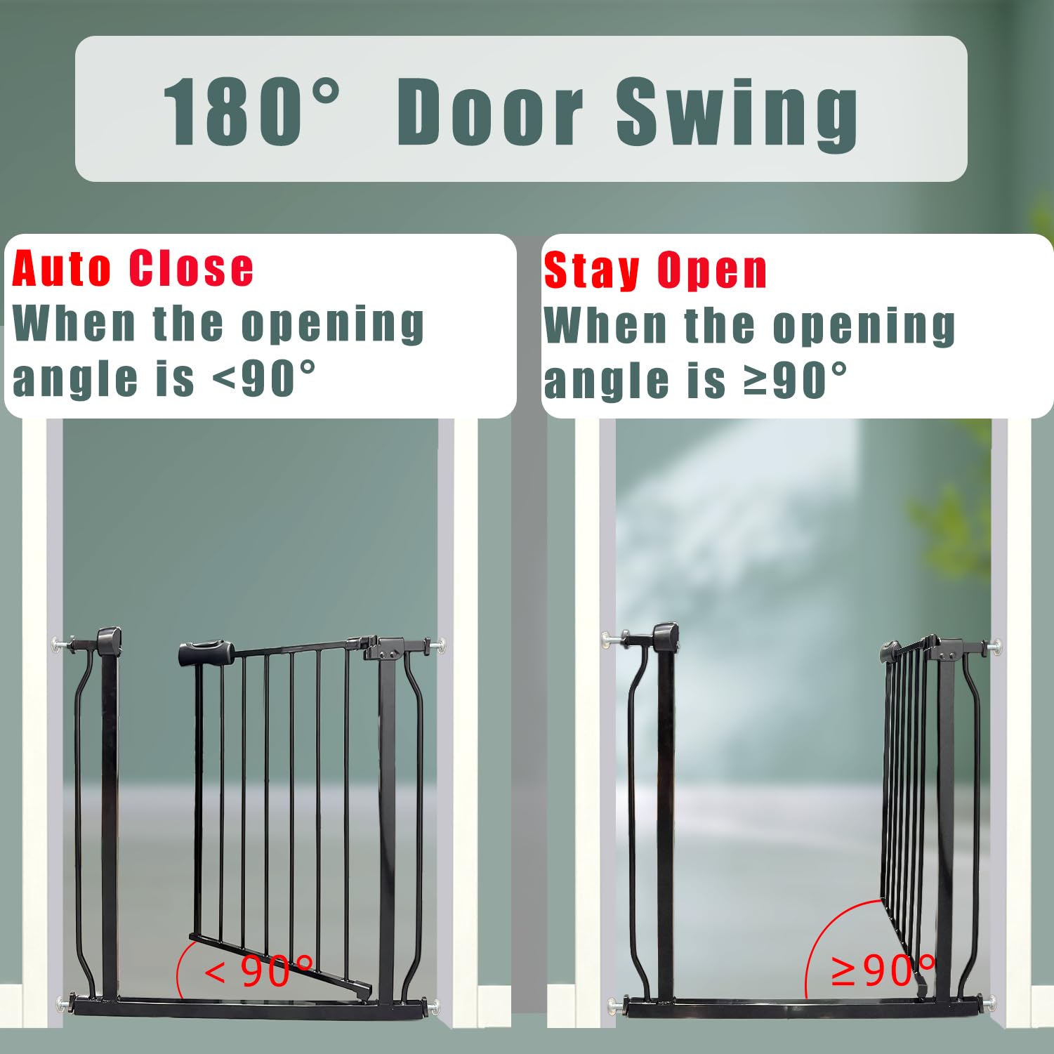 Walk Through Baby & Dog Gate 34-38.5 Inch, Auto Close, Tension Mounted Indoor Safety Gate for Stairs & Doorways - Black Metal, 3