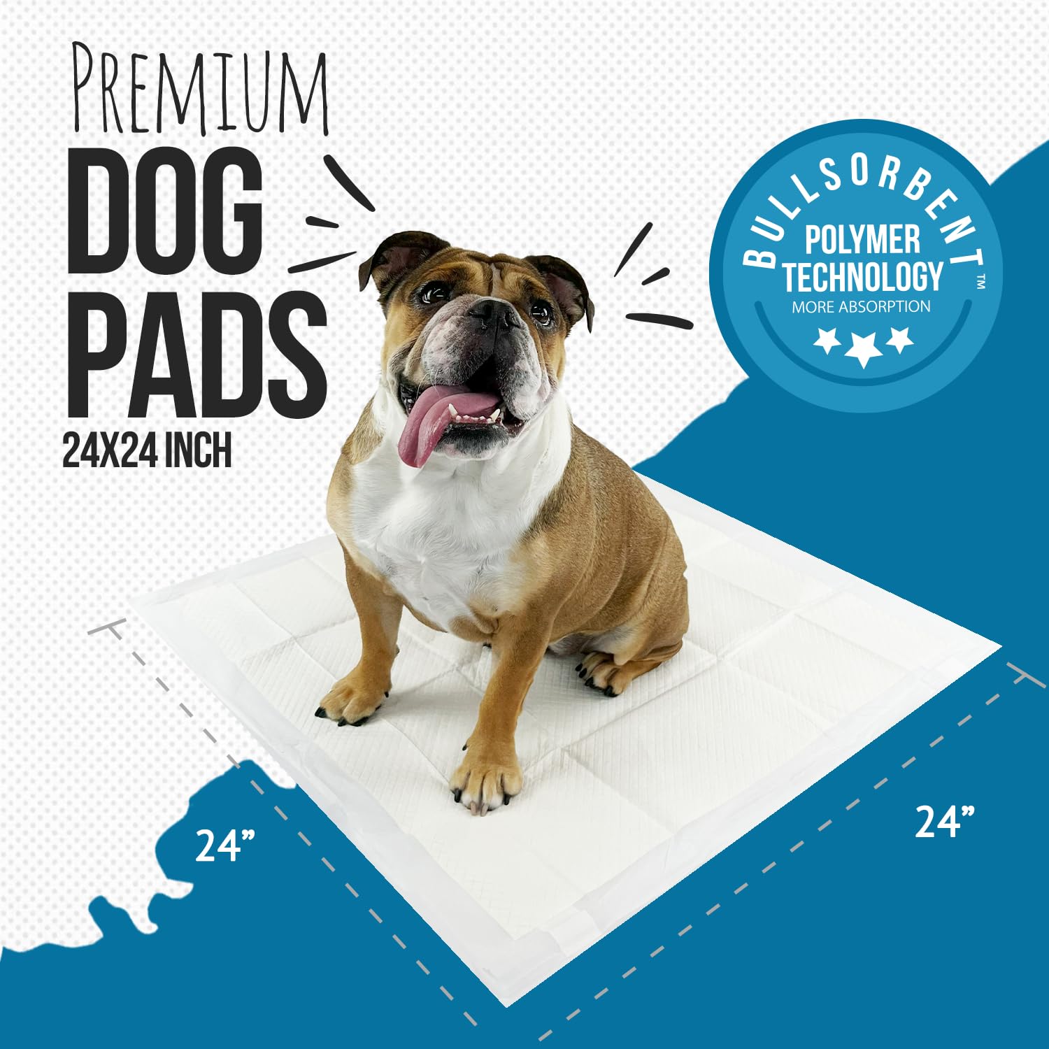 Bulldogology 50-Count Dog Puppy Pads (24x24) Large Pee Pads for Dogs - 6 Layer Pet Training Pads, Super Absorbent Puppy Pads wit