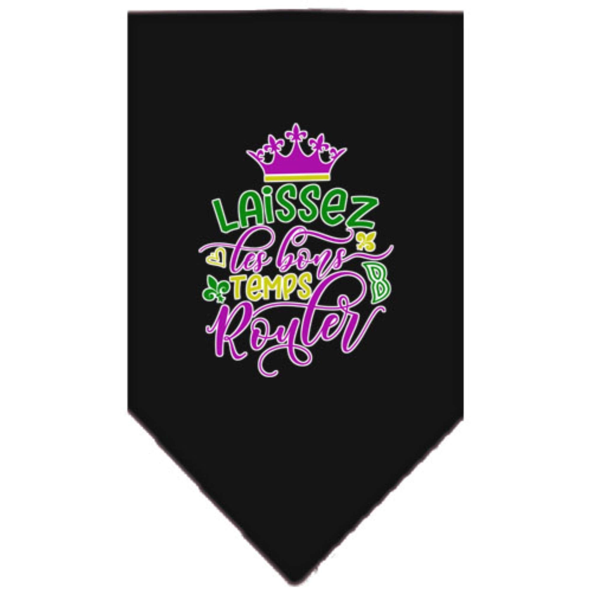 Mirage Pet Product Laissez Les Bons Temps Rouler Screen Print Mardi Gras Bandana Black Large